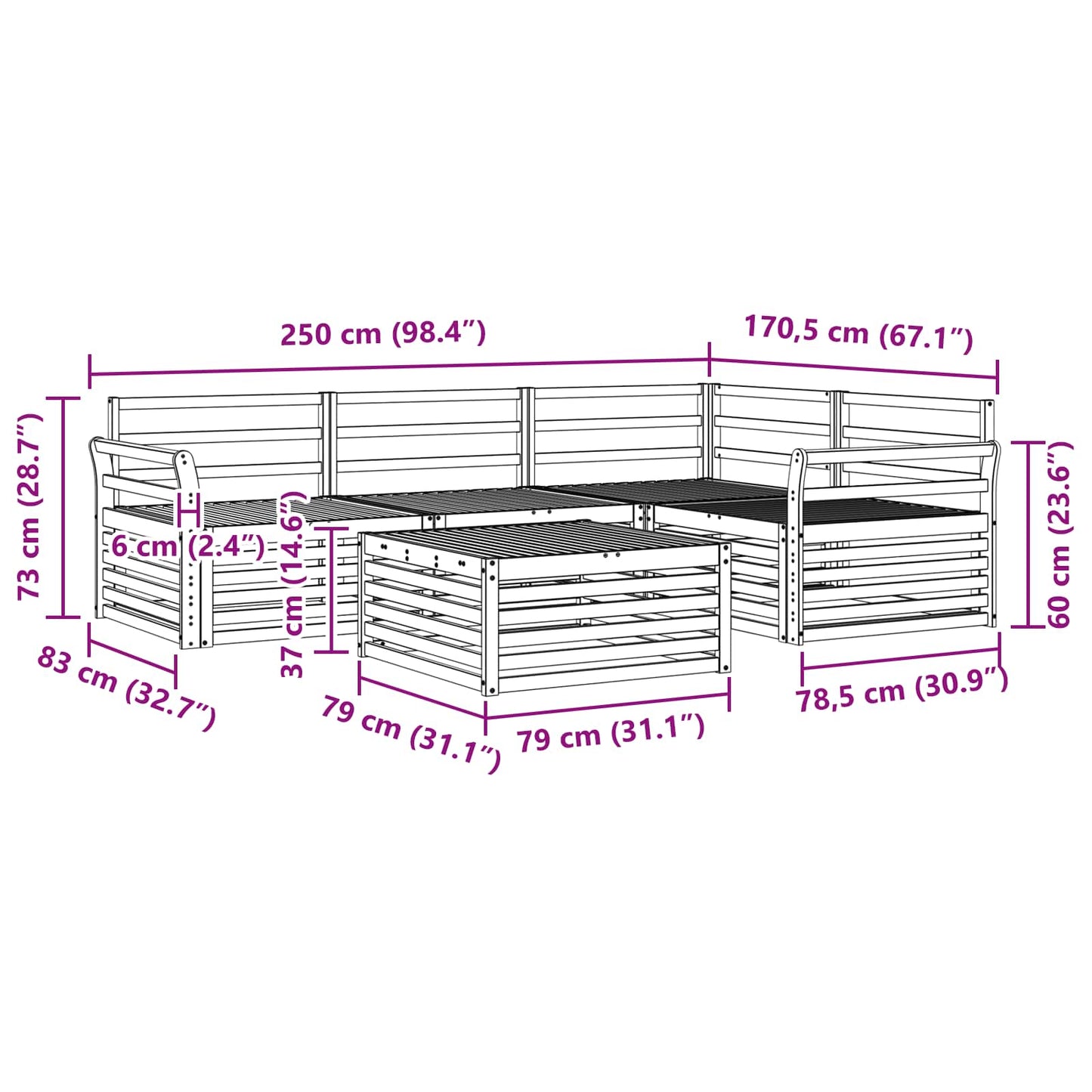 vidaXL Σειρά Καναπέ Εξωτερικού 5 pcs Φυσικό