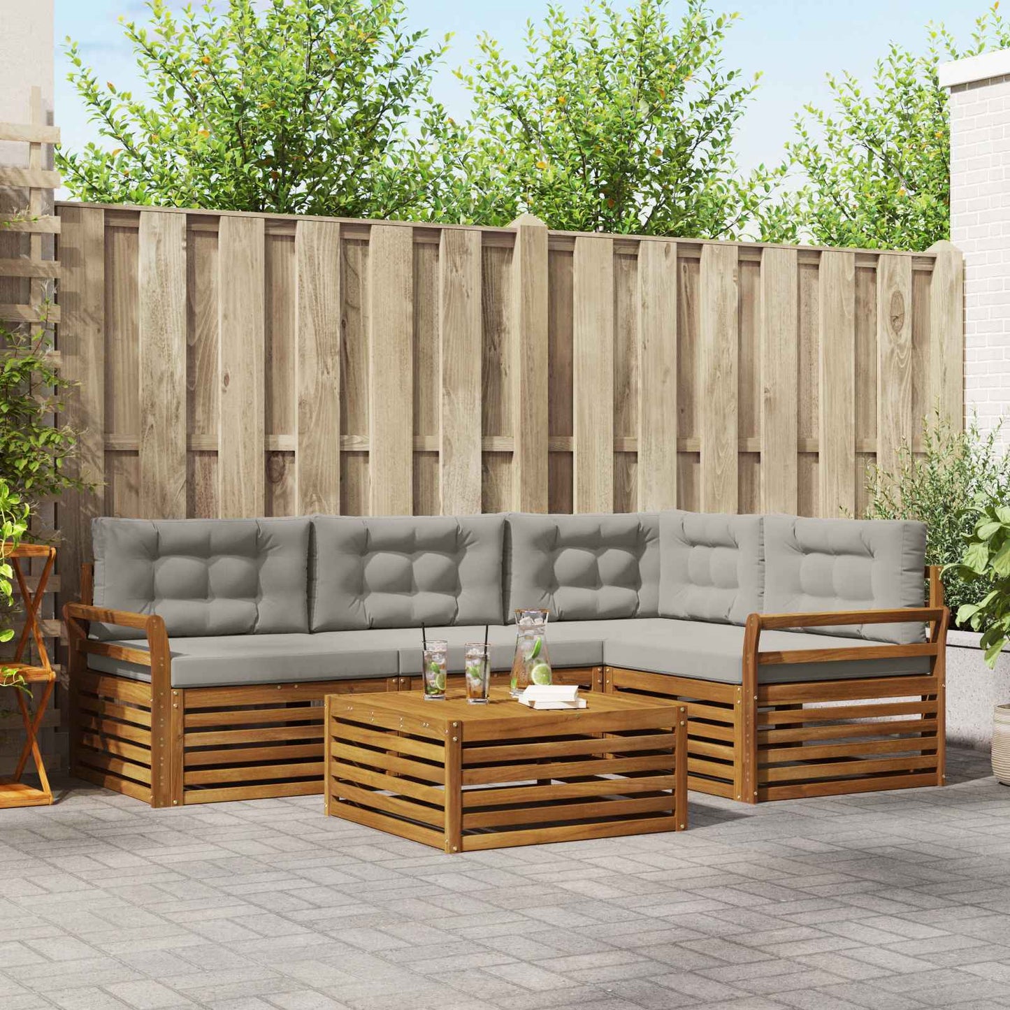 vidaXL Σειρά Καναπέ Εξωτερικού 5 pcs Φυσικό και Ανοιχτό Γκρι