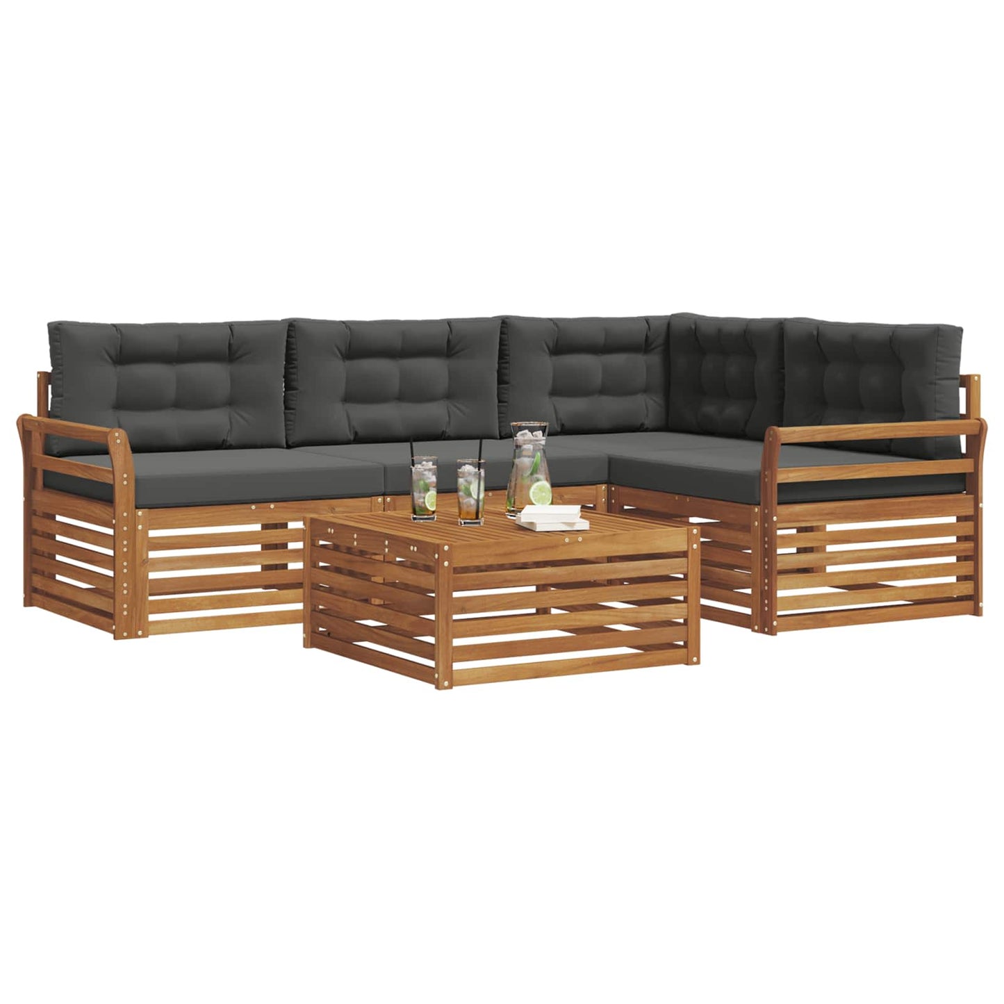vidaXL Σειρά Καναπέ Εξωτερικού με μαξιλάρι 5 pcs Φυσικό και Ανθρακί