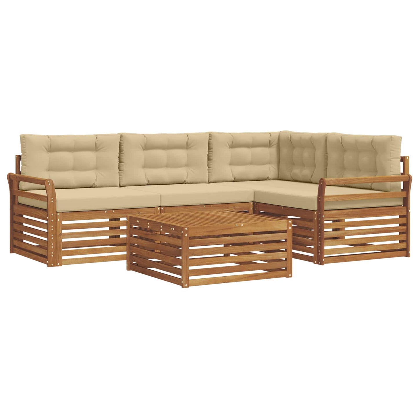 vidaXL Σειρά Καναπέ Εξωτερικού με μαξιλάρι 5 pcs Φυσικό και Μπεζ