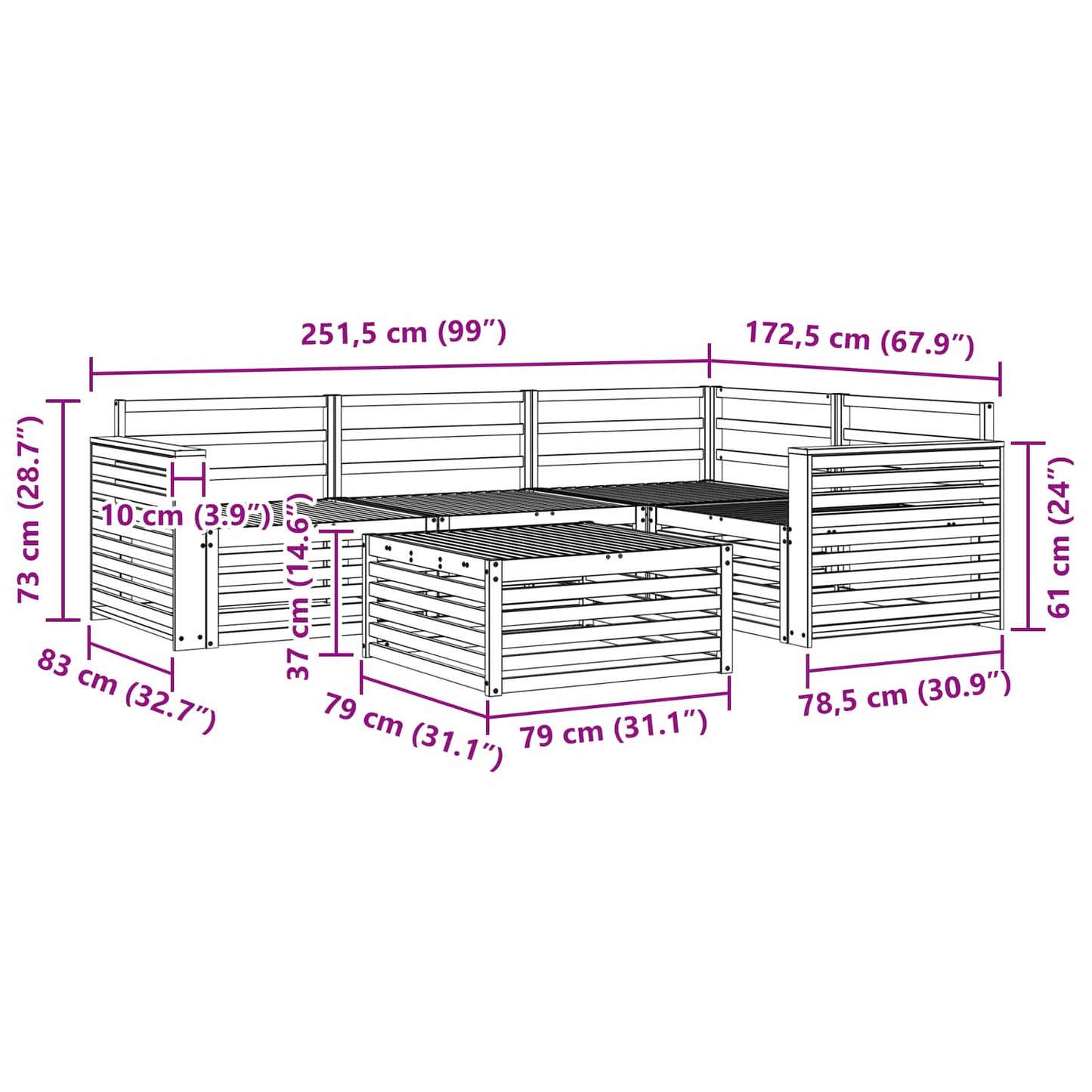 vidaXL Σειρά Καναπέ Εξωτερικού 5 pcs Φυσικό