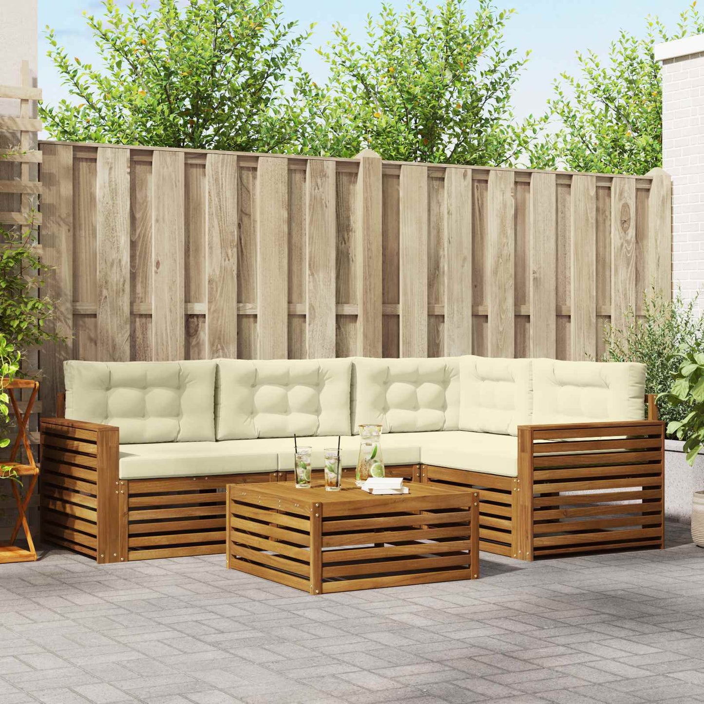 vidaXL Σειρά Καναπέ Εξωτερικού με μαξιλάρι 5 pcs Φυσικό και Κρέμα