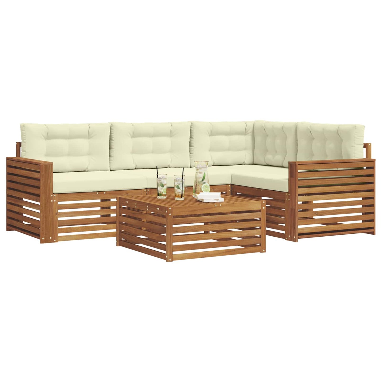 vidaXL Σειρά Καναπέ Εξωτερικού με μαξιλάρι 5 pcs Φυσικό και Κρέμα