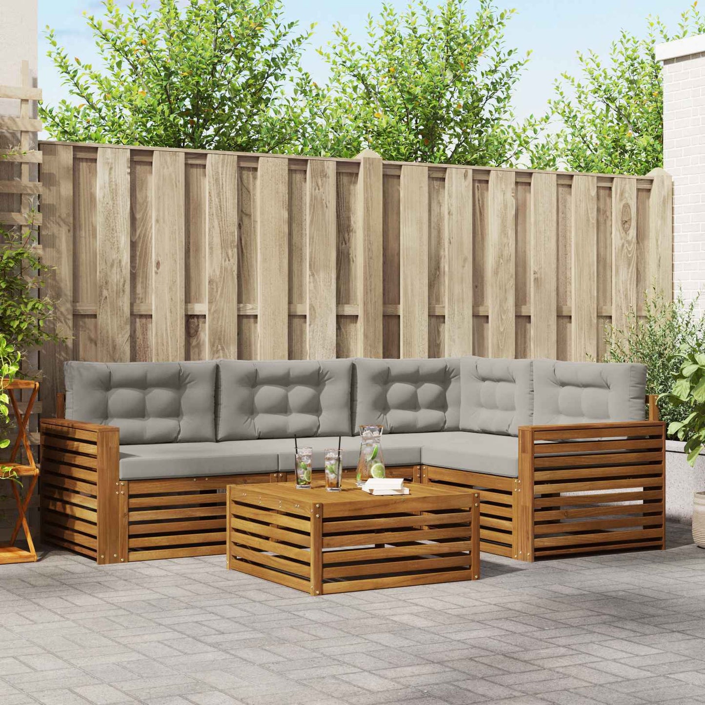 vidaXL Σειρά Καναπέ Εξωτερικού 5 pcs Φυσικό και Ανοιχτό Γκρι