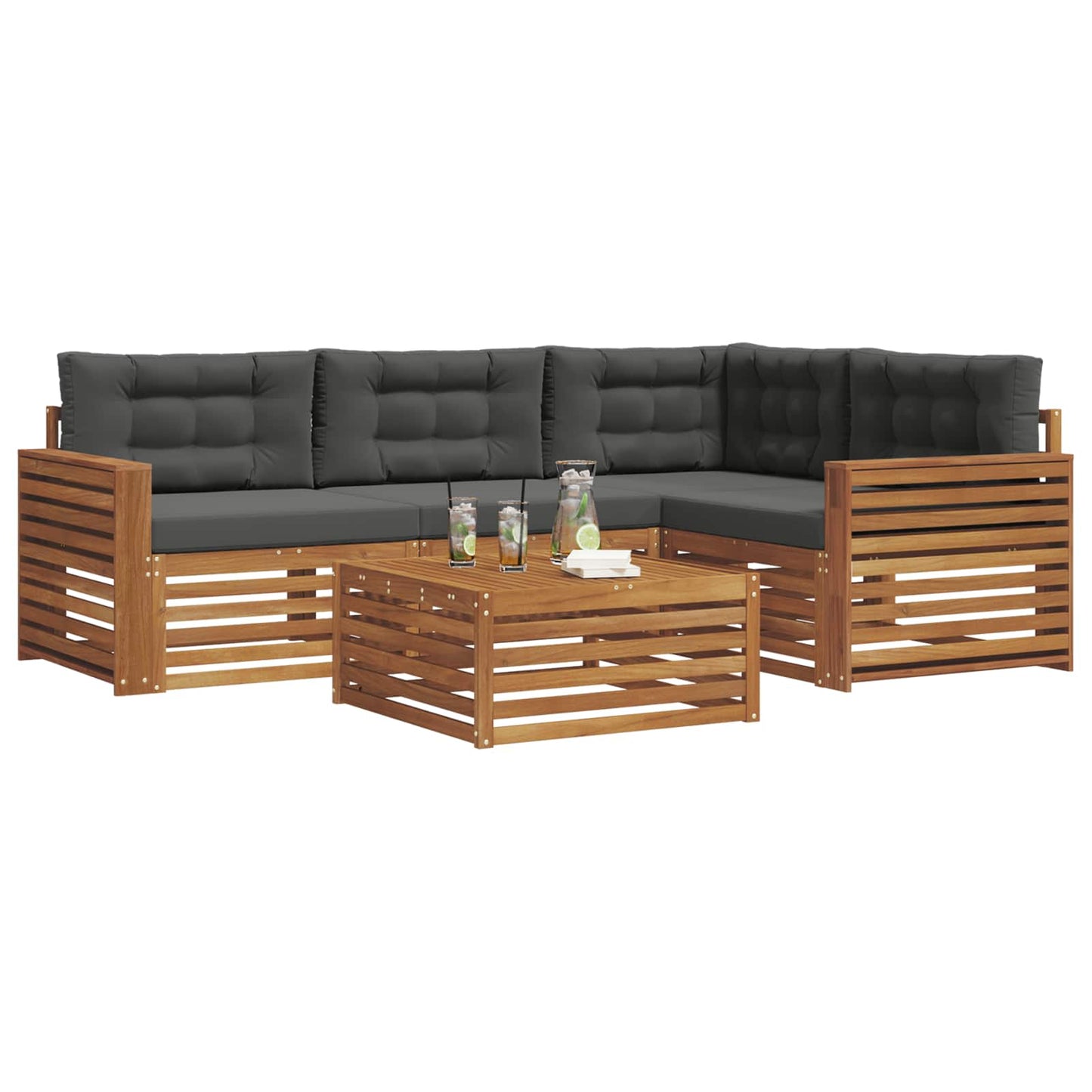 vidaXL Σειρά Καναπέ Εξωτερικού με μαξιλάρι 5 pcs Φυσικό και Ανθρακί