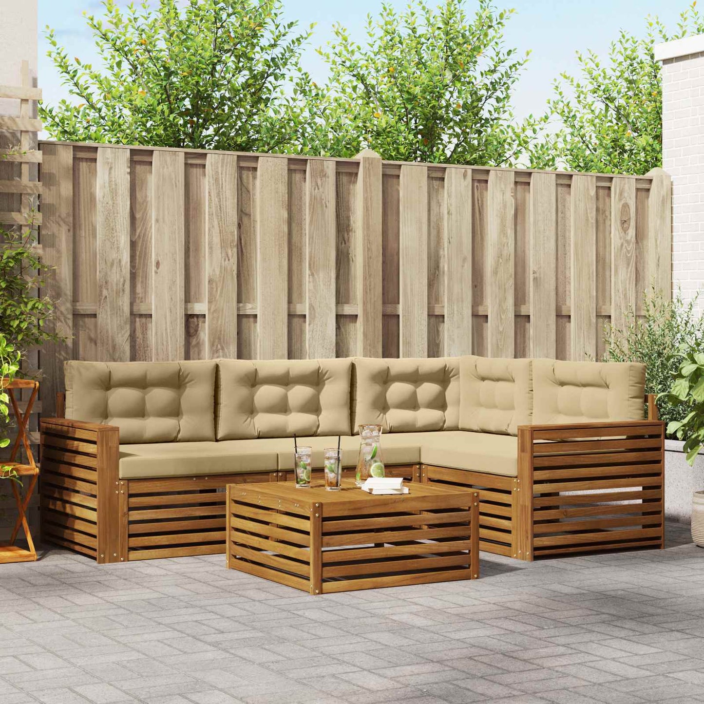 vidaXL Σειρά Καναπέ Εξωτερικού με μαξιλάρι 5 pcs Φυσικό και Μπεζ
