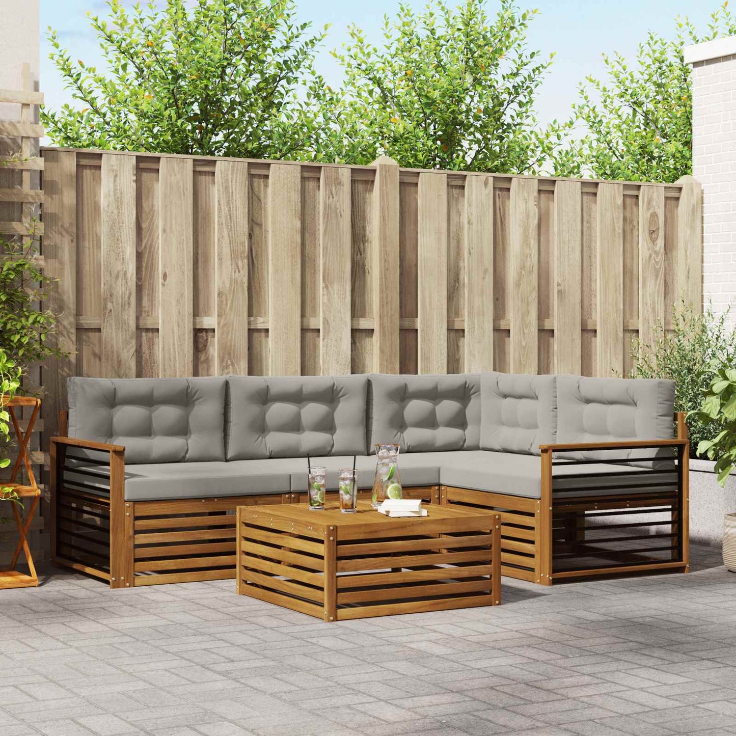 vidaXL Σειρά Καναπέ Εξωτερικού 5 pcs Φυσικό και Ανοιχτό Γκρι
