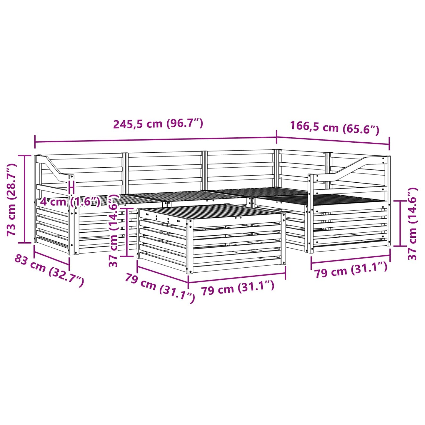 vidaXL Σειρά Καναπέ Εξωτερικού 5 pcs Φυσικό
