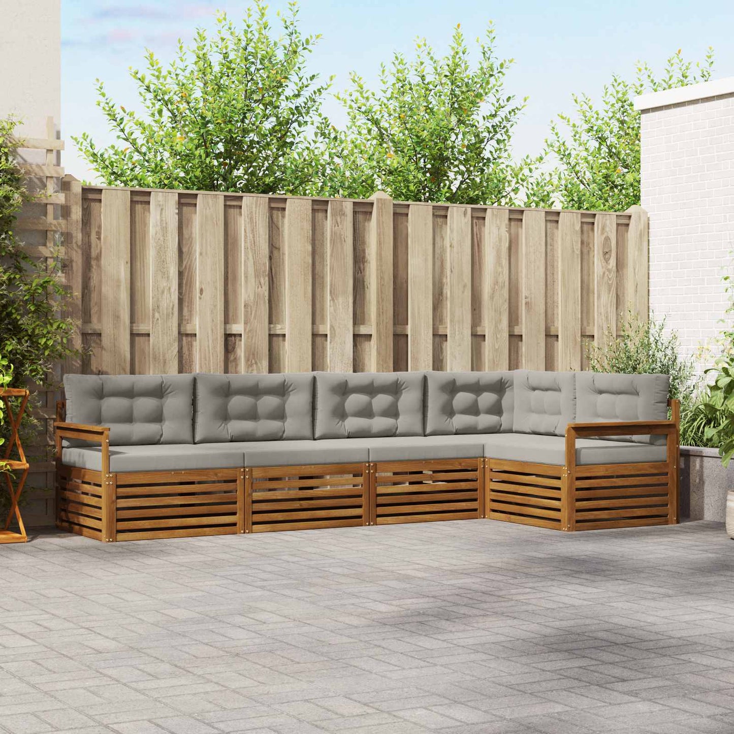vidaXL Σειρά Καναπέ Εξωτερικού 5 pcs Φυσικό και Ανοιχτό Γκρι