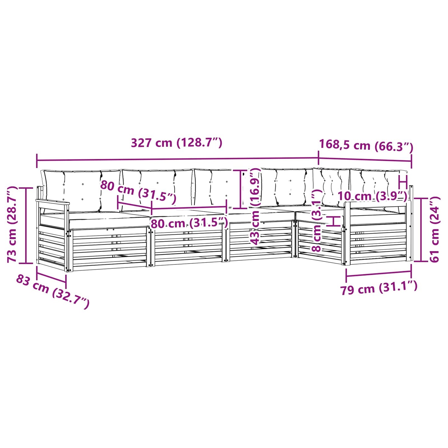 vidaXL Σειρά Καναπέ Εξωτερικού 5 pcs Φυσικό και Ανοιχτό Γκρι