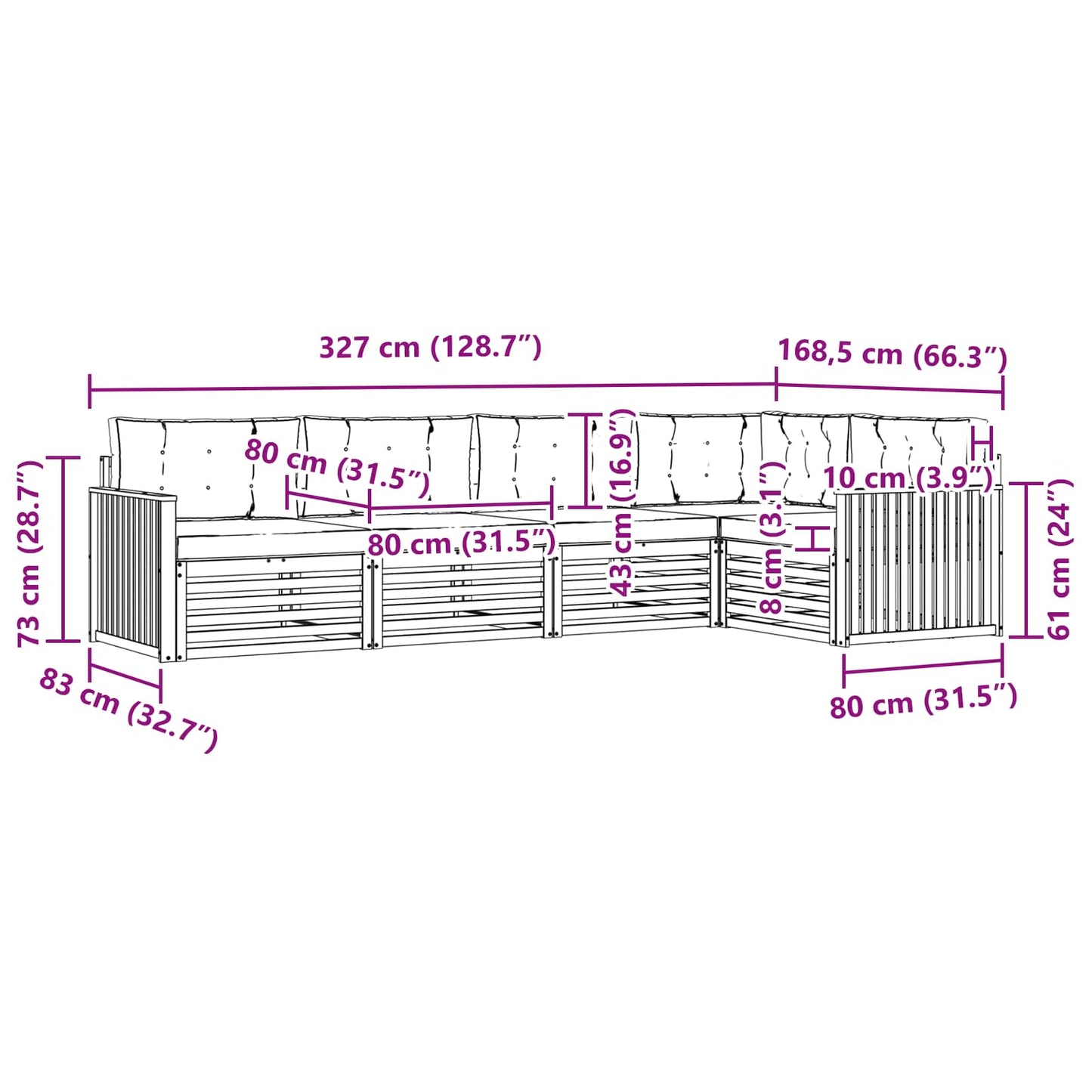vidaXL Σειρά Καναπέ Εξωτερικού με μαξιλάρι 5 pcs Φυσικό και Κρέμα