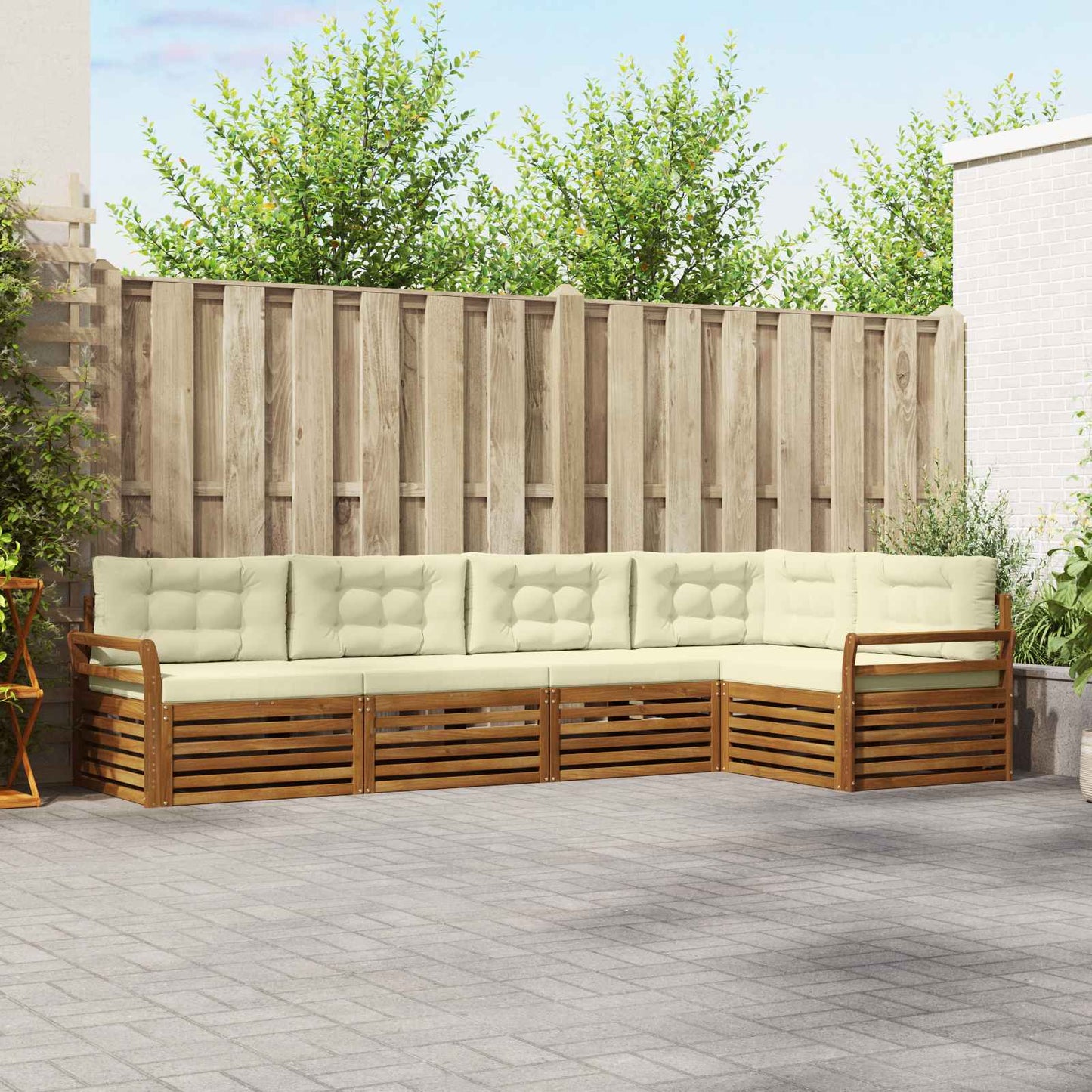 vidaXL Σειρά Καναπέ Εξωτερικού με μαξιλάρι 5 pcs Φυσικό και Κρέμα