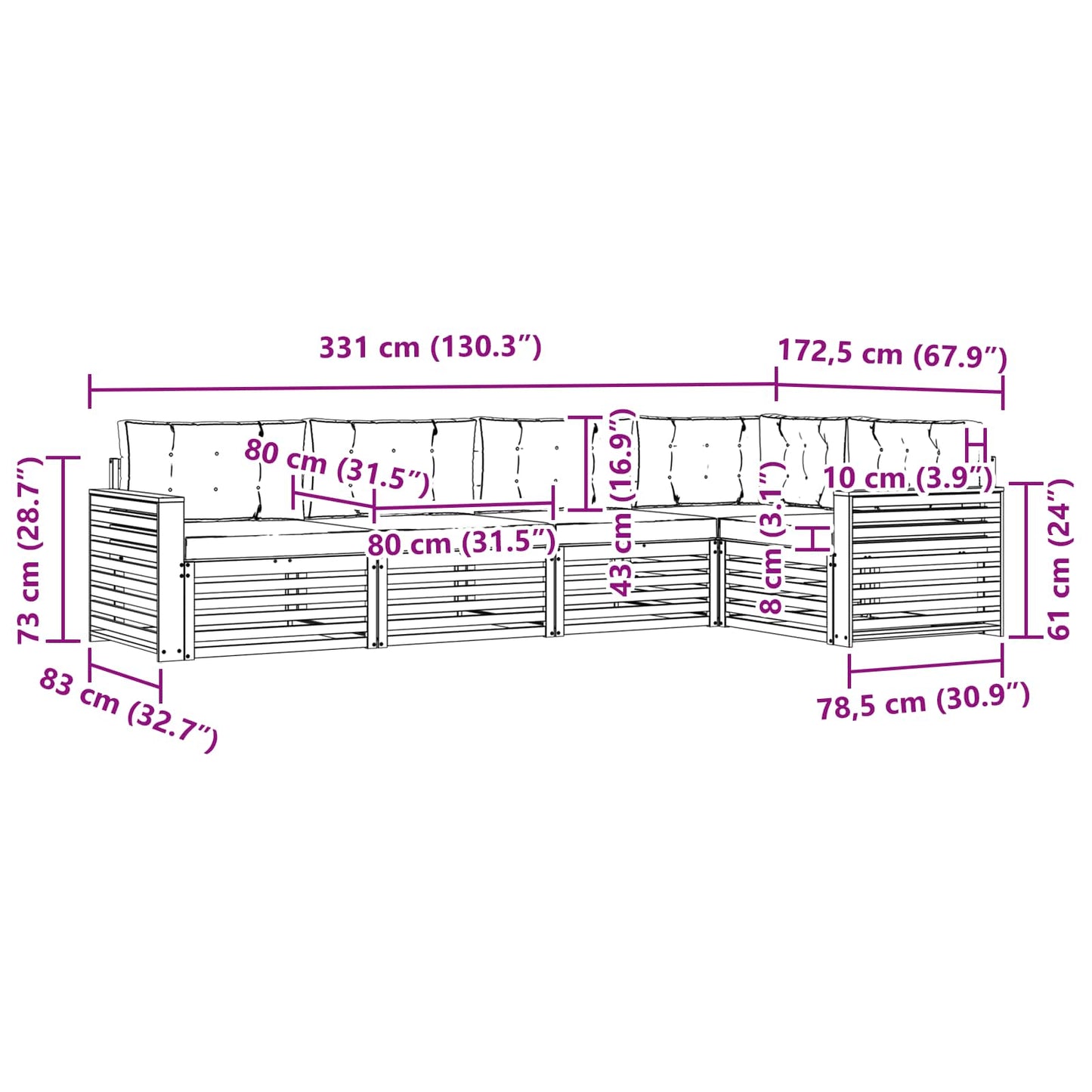 vidaXL Σειρά Καναπέ Εξωτερικού με μαξιλάρι 5 pcs Φυσικό και Κρέμα