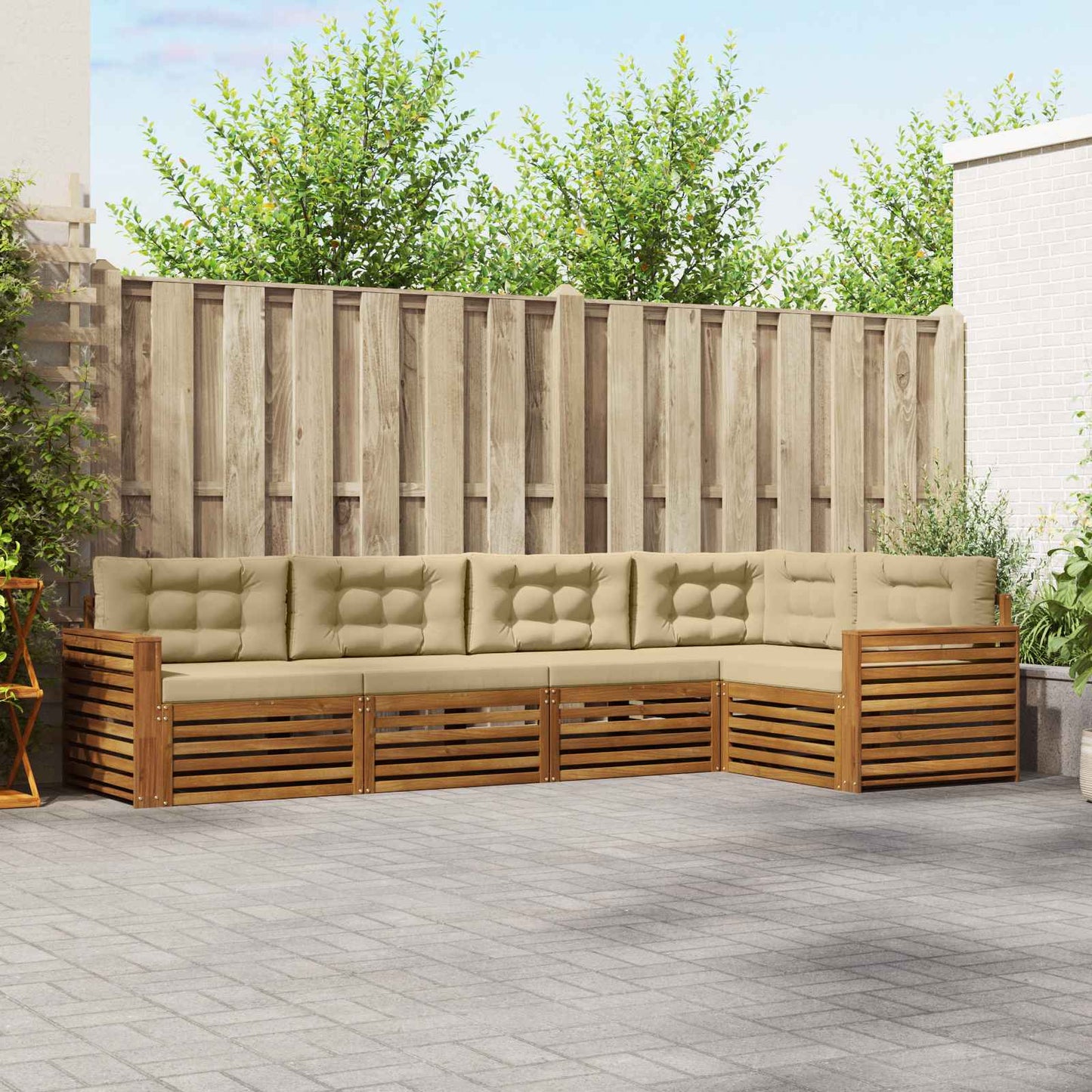 vidaXL Σειρά Καναπέ Εξωτερικού με μαξιλάρι 5 pcs Φυσικό και Μπεζ