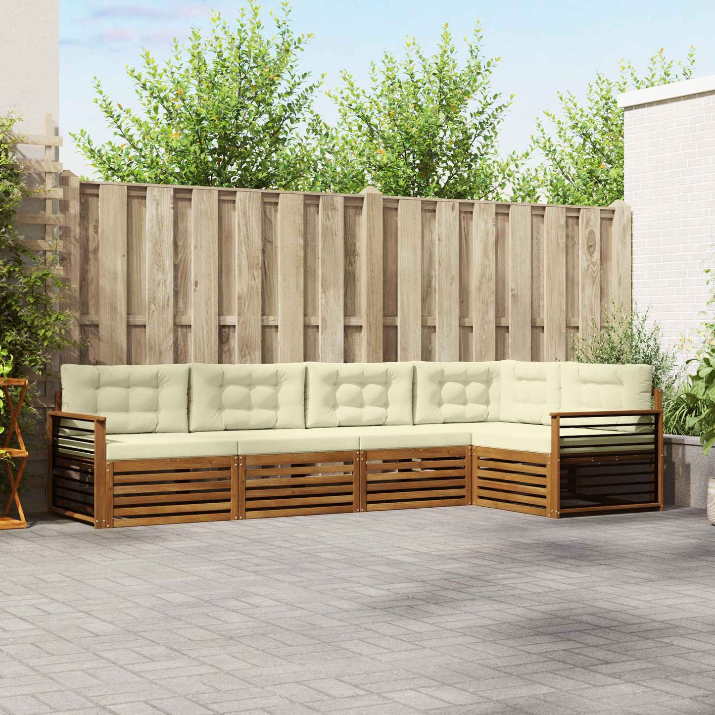 vidaXL Σειρά Καναπέ Εξωτερικού με μαξιλάρι 5 pcs Φυσικό και Κρέμα