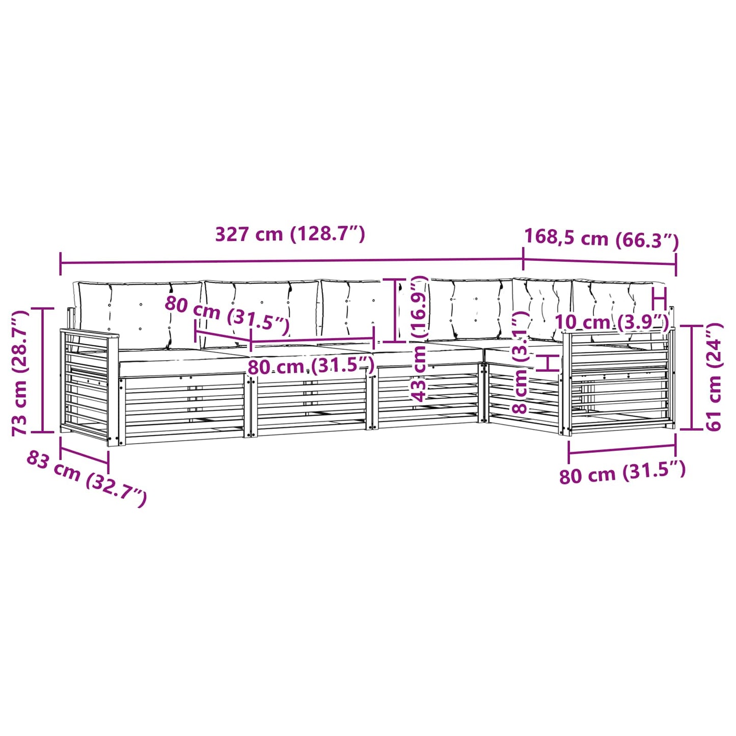 vidaXL Σειρά Καναπέ Εξωτερικού με μαξιλάρι 5 pcs Φυσικό και Κρέμα