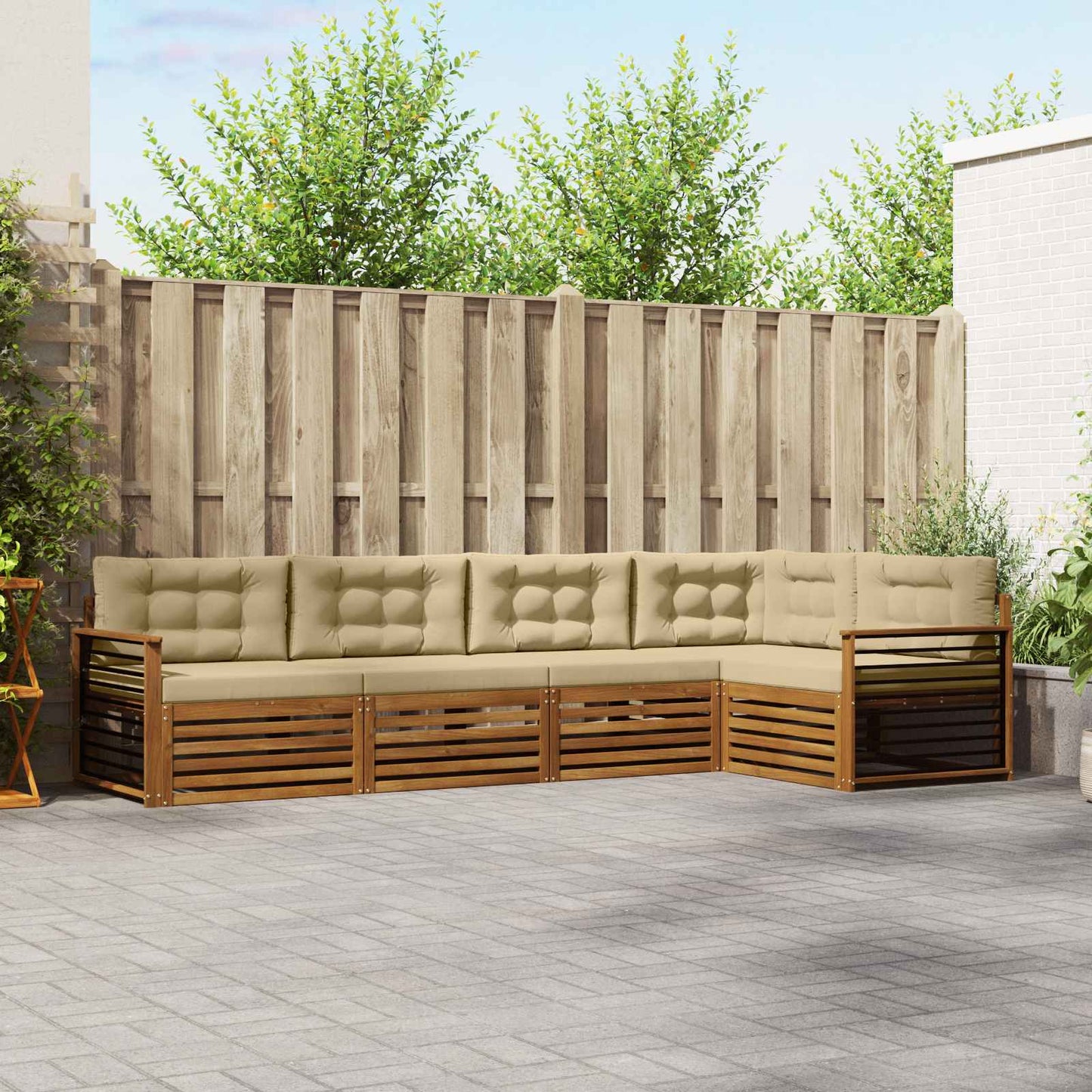 vidaXL Σειρά Καναπέ Εξωτερικού με μαξιλάρι 5 pcs Φυσικό και Μπεζ