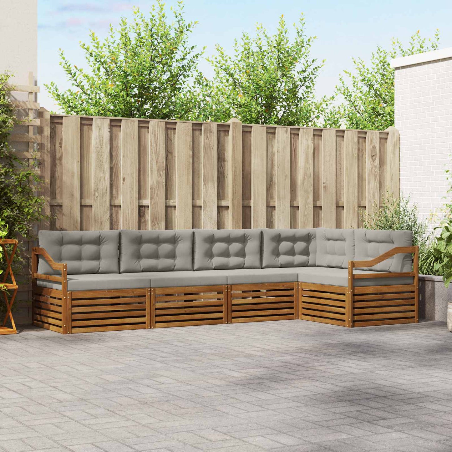vidaXL Σειρά Καναπέ Εξωτερικού 5 pcs Φυσικό και Ανοιχτό Γκρι
