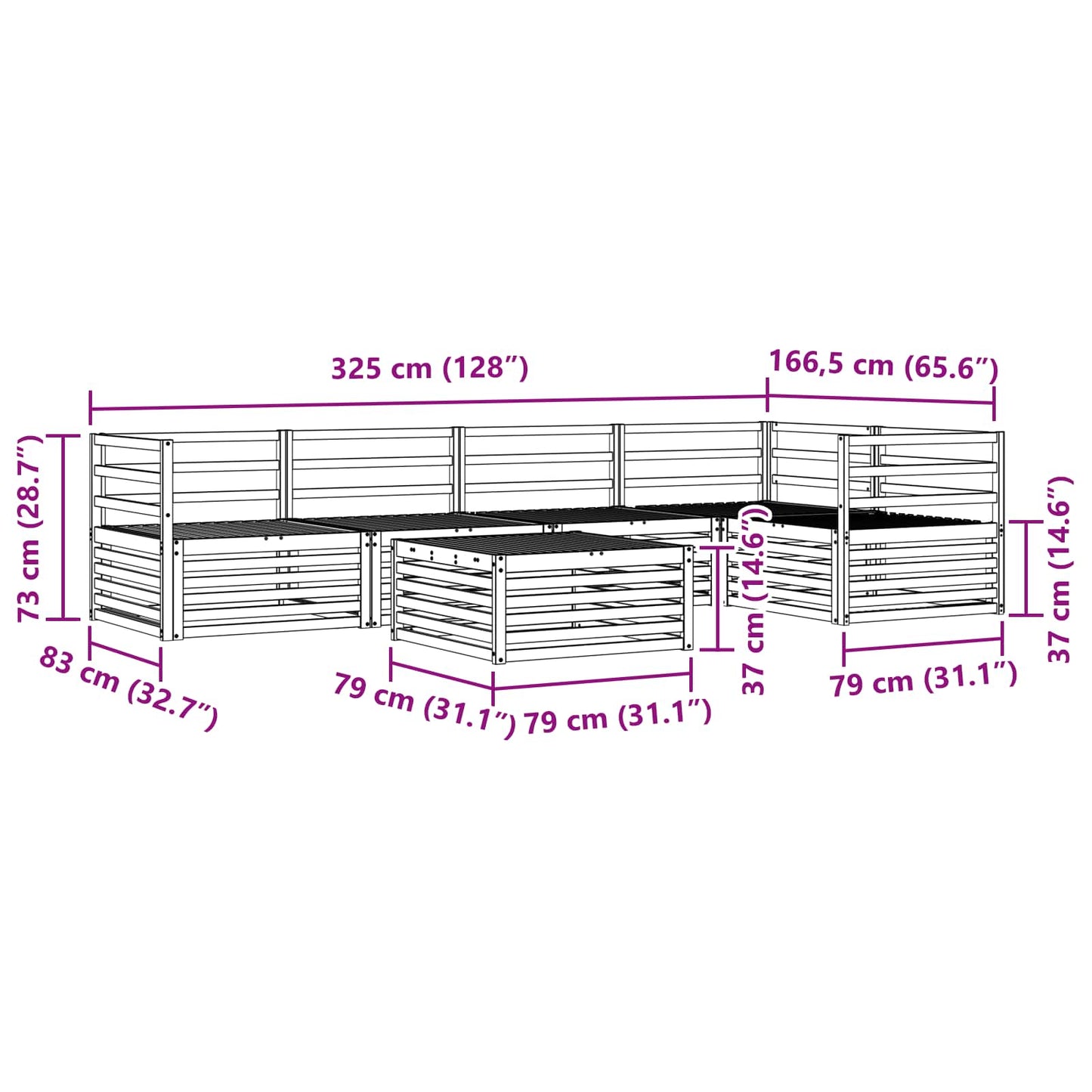 vidaXL Σειρά Καναπέ Εξωτερικού 6 pcs Φυσικό Στερεό Ξύλο Ακακίας
