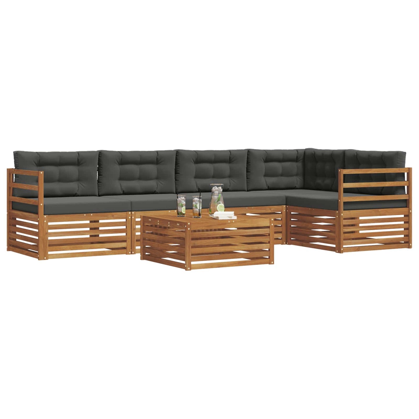vidaXL Σειρά Καναπέ Εξωτερικού με μαξιλάρι 6 pcs Φυσικό και Ανθρακί