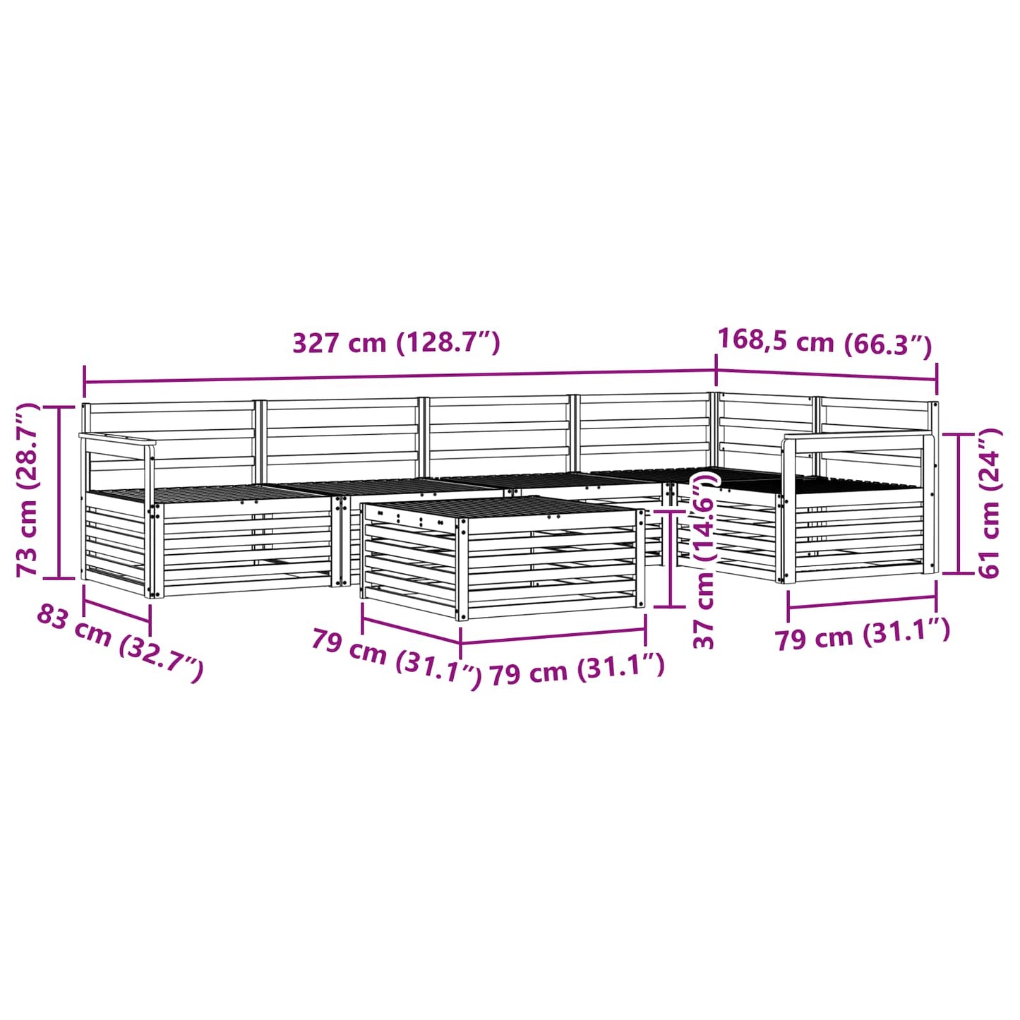 vidaXL Σειρά Καναπέ Εξωτερικού 6 pcs Φυσικό Στερεό Ξύλο Ακακίας