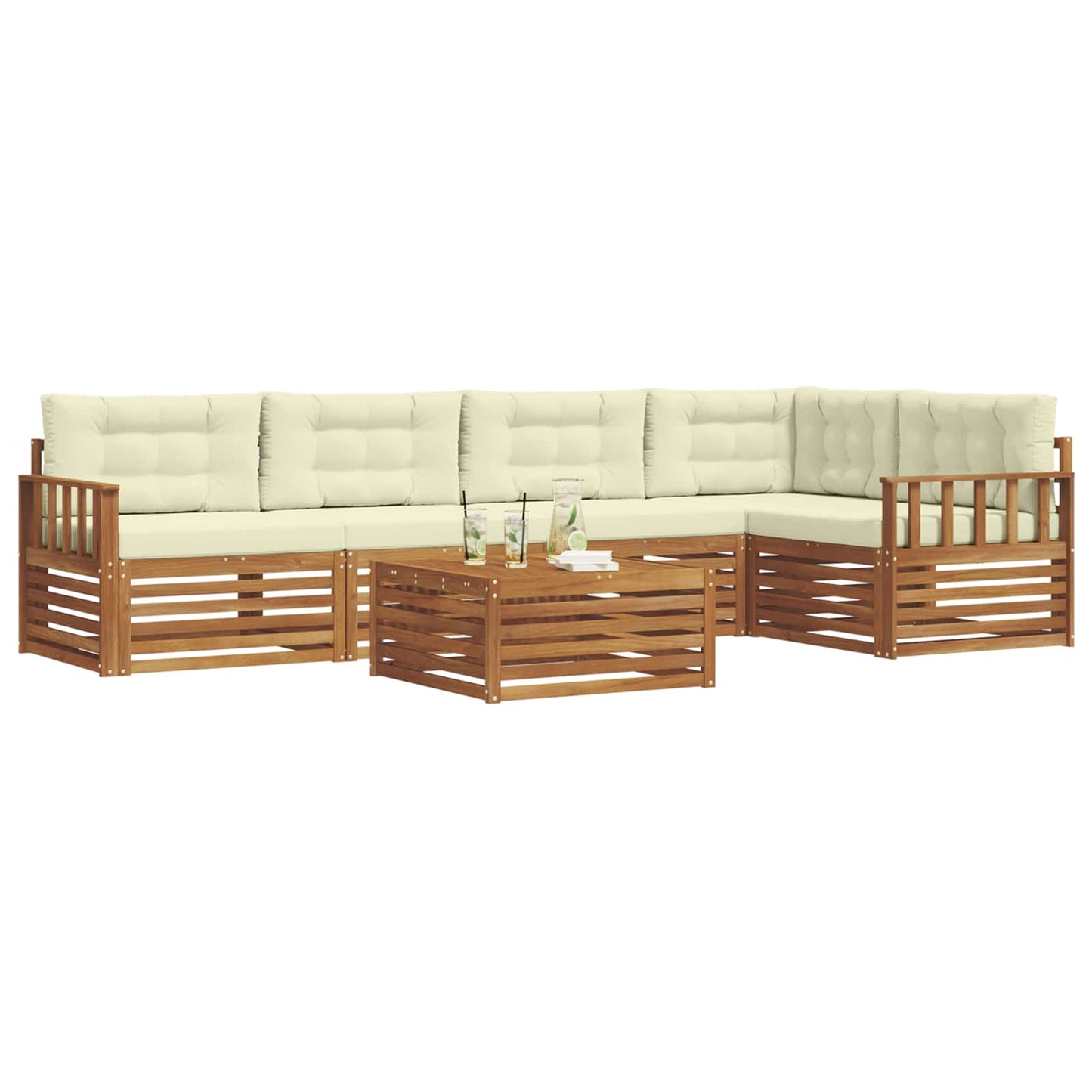 vidaXL Σειρά Καναπέ Εξωτερικού με μαξιλάρι 6 pcs Φυσικό και Κρέμα