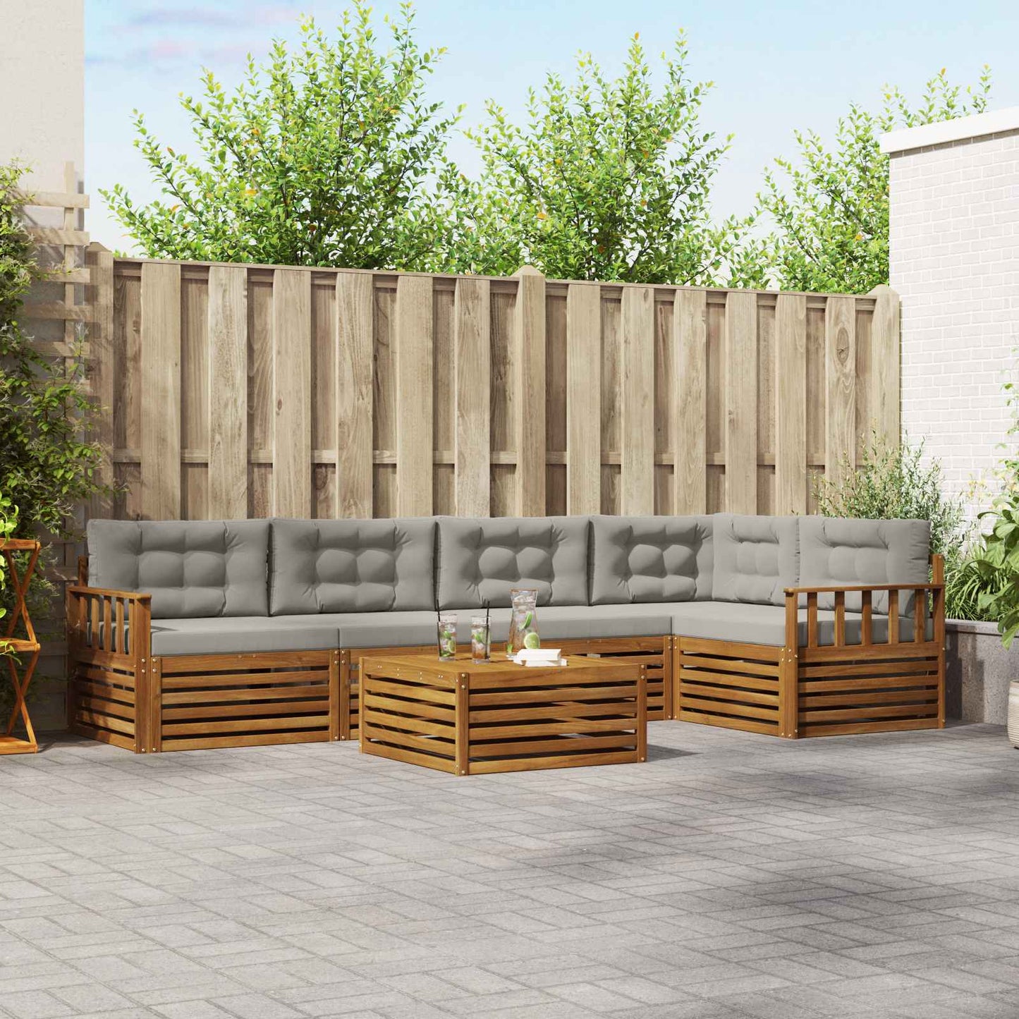 vidaXL Σειρά Καναπέ Εξωτερικού 6 pcs Φυσικό και Ανοιχτό Γκρι