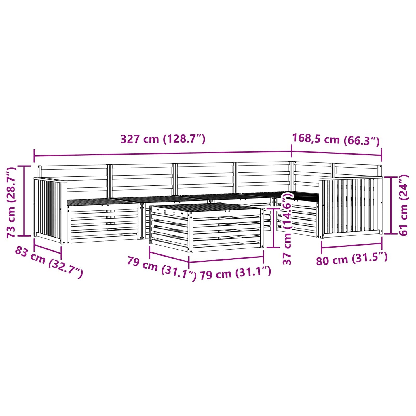 vidaXL Σειρά Καναπέ Εξωτερικού 6 pcs Φυσικό Στερεό Ξύλο Ακακίας
