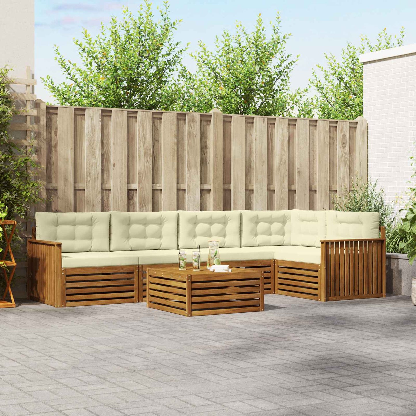 vidaXL Σειρά Καναπέ Εξωτερικού με μαξιλάρι 6 pcs Φυσικό και Κρέμα
