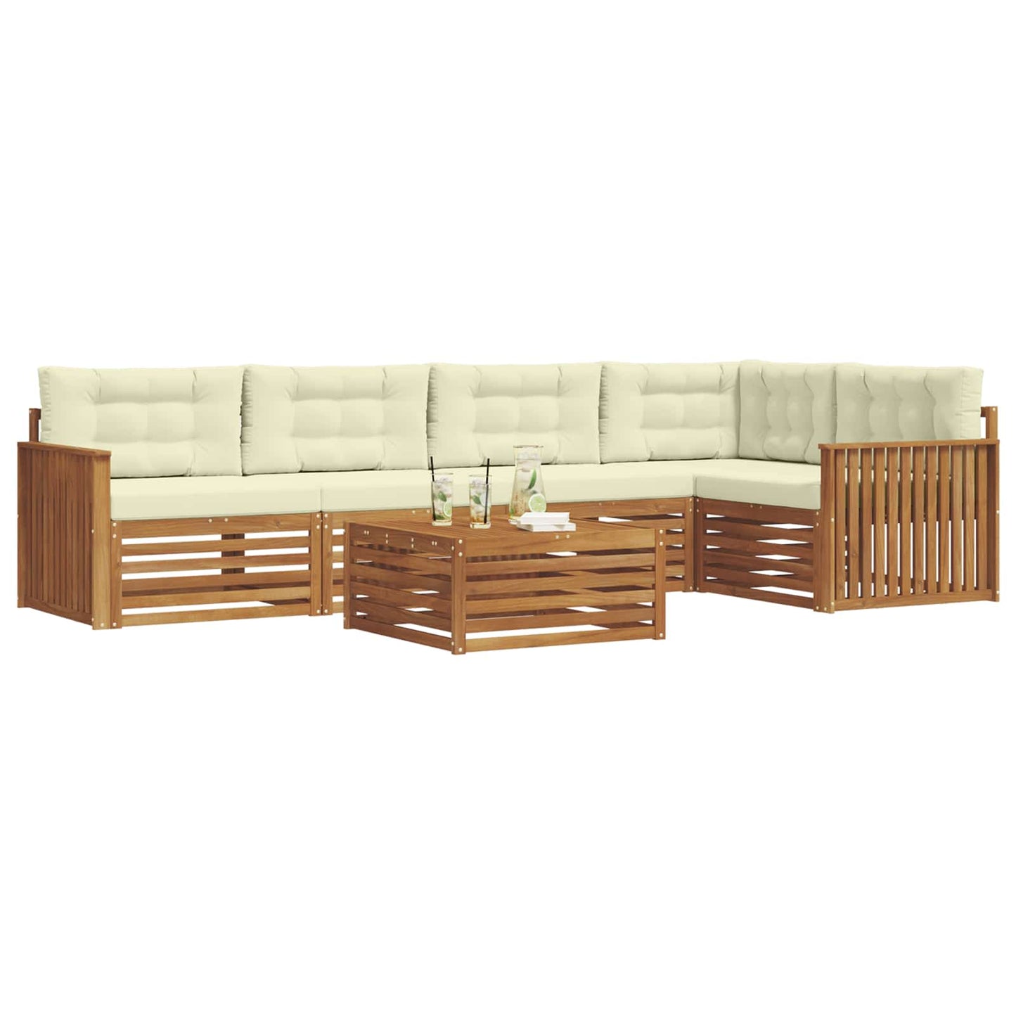 vidaXL Σειρά Καναπέ Εξωτερικού με μαξιλάρι 6 pcs Φυσικό και Κρέμα