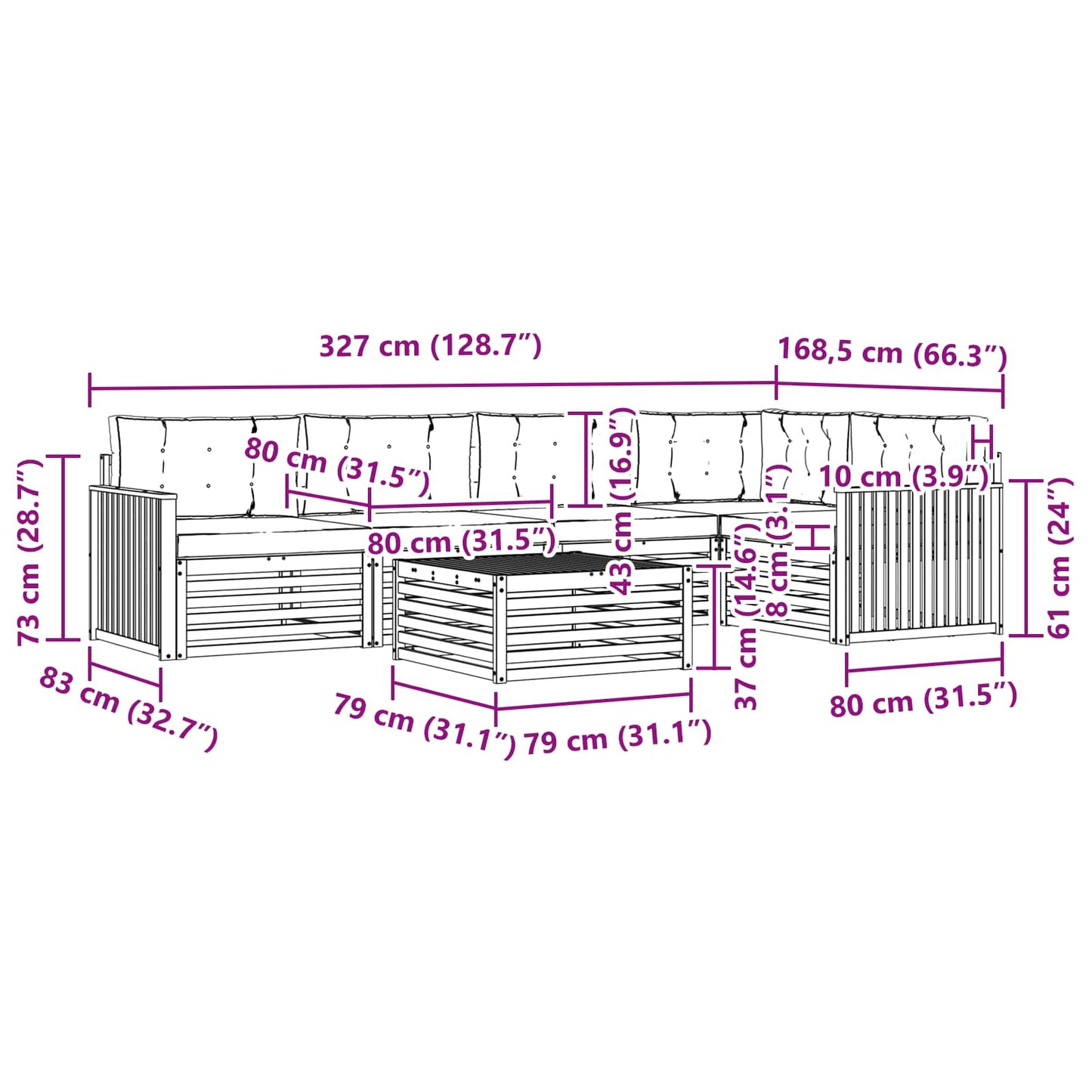 vidaXL Σειρά Καναπέ Εξωτερικού με μαξιλάρι 6 pcs Φυσικό και Ανθρακί