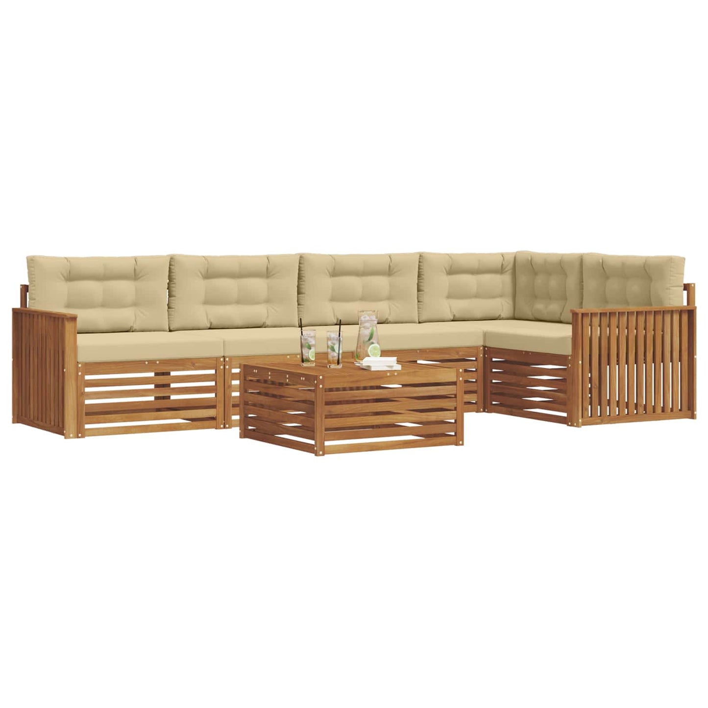 vidaXL Σειρά Καναπέ Εξωτερικού με μαξιλάρι 6 pcs Φυσικό και Μπεζ