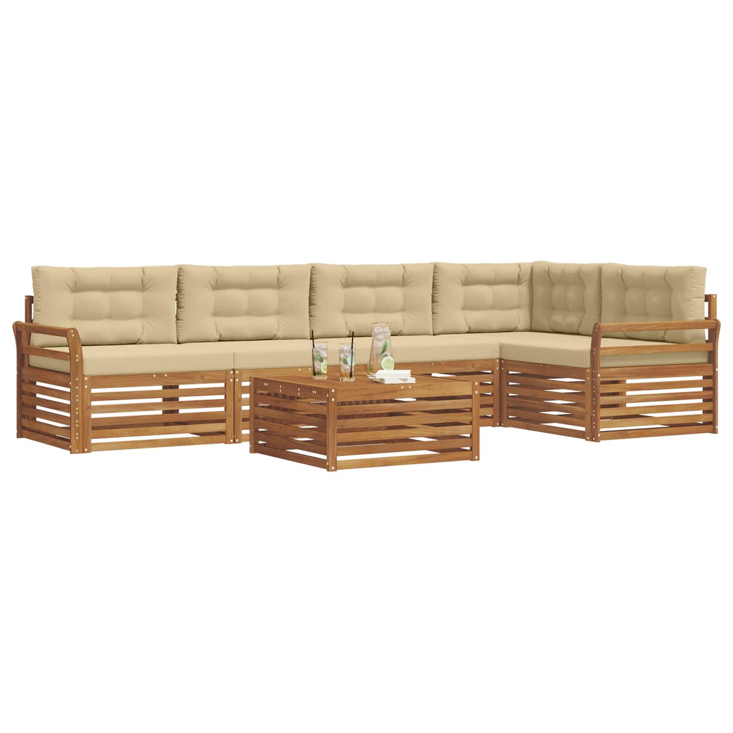 vidaXL Σειρά Καναπέ Εξωτερικού με μαξιλάρι 6 pcs Φυσικό και Μπεζ
