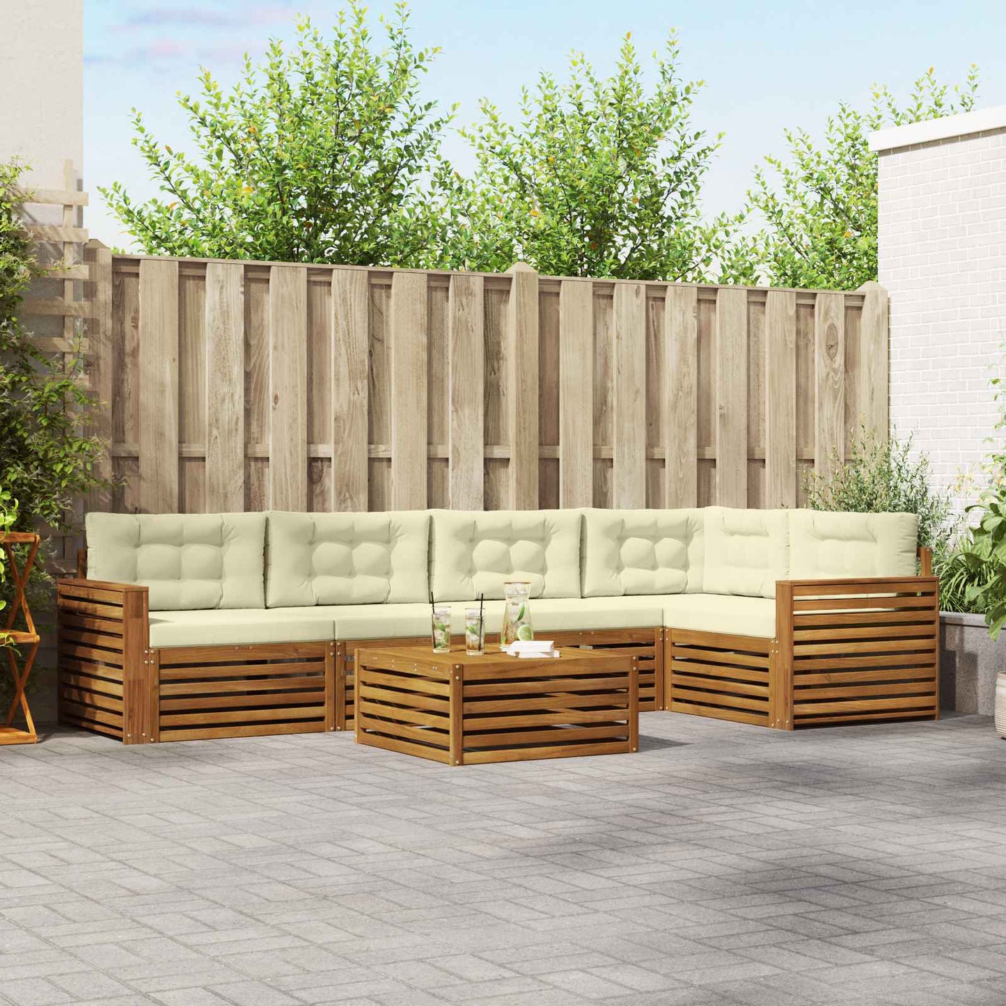 vidaXL Σειρά Καναπέ Εξωτερικού με μαξιλάρι 6 pcs Φυσικό και Κρέμα