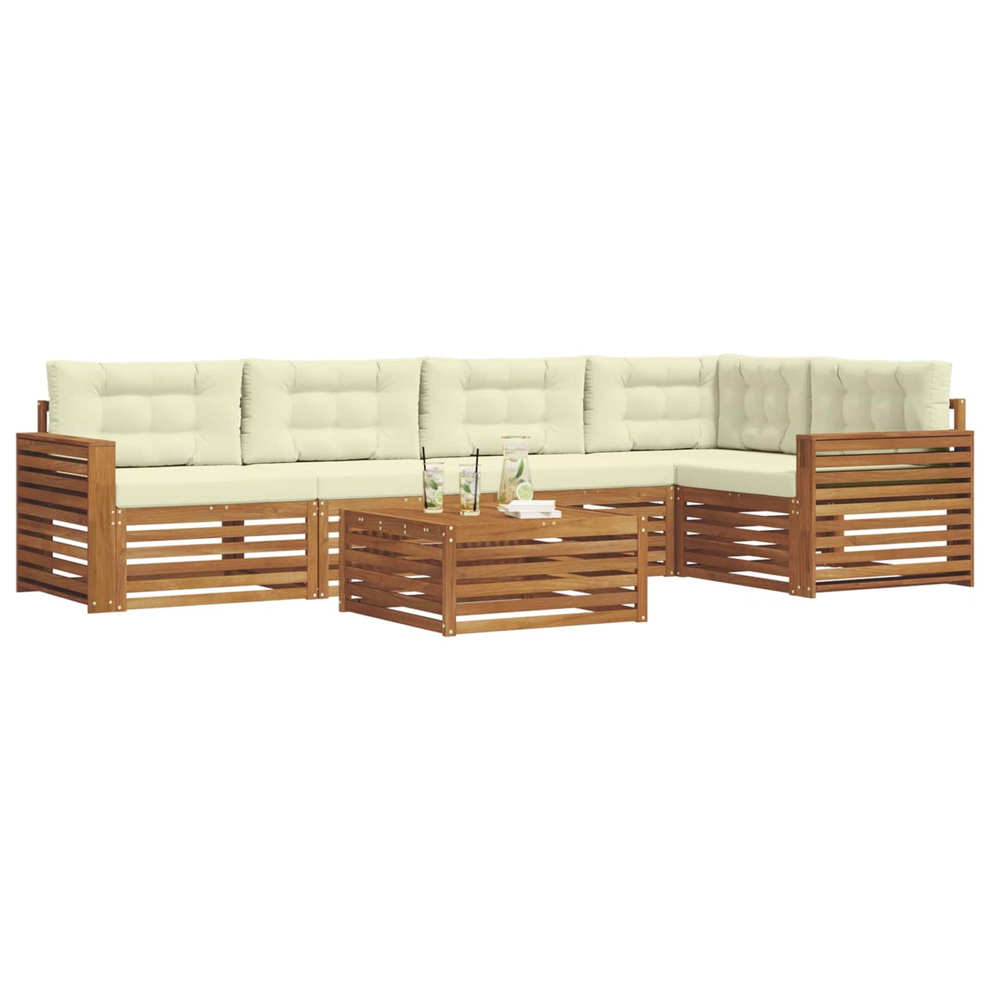 vidaXL Σειρά Καναπέ Εξωτερικού με μαξιλάρι 6 pcs Φυσικό και Κρέμα