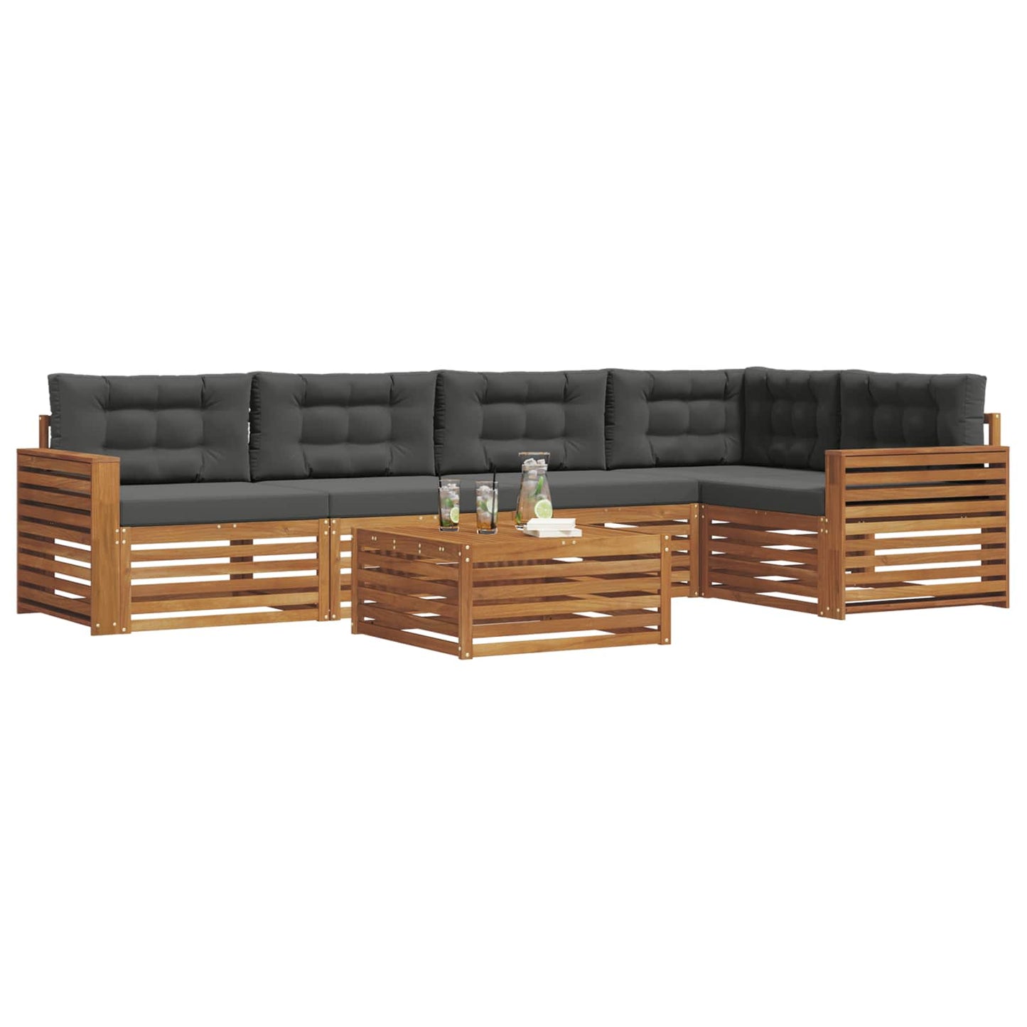 vidaXL Σειρά Καναπέ Εξωτερικού με μαξιλάρι 6 pcs Φυσικό και Ανθρακί