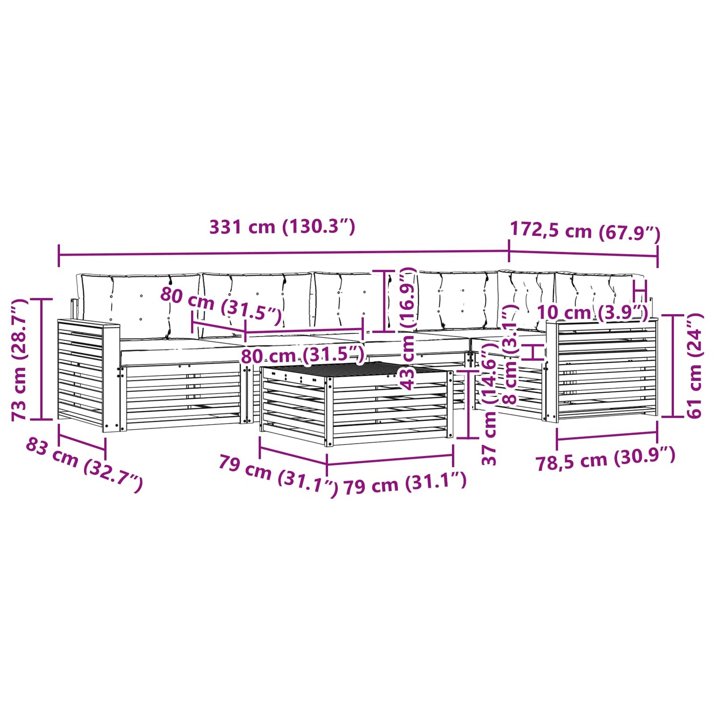 vidaXL Σειρά Καναπέ Εξωτερικού με μαξιλάρι 6 pcs Φυσικό και Ανθρακί