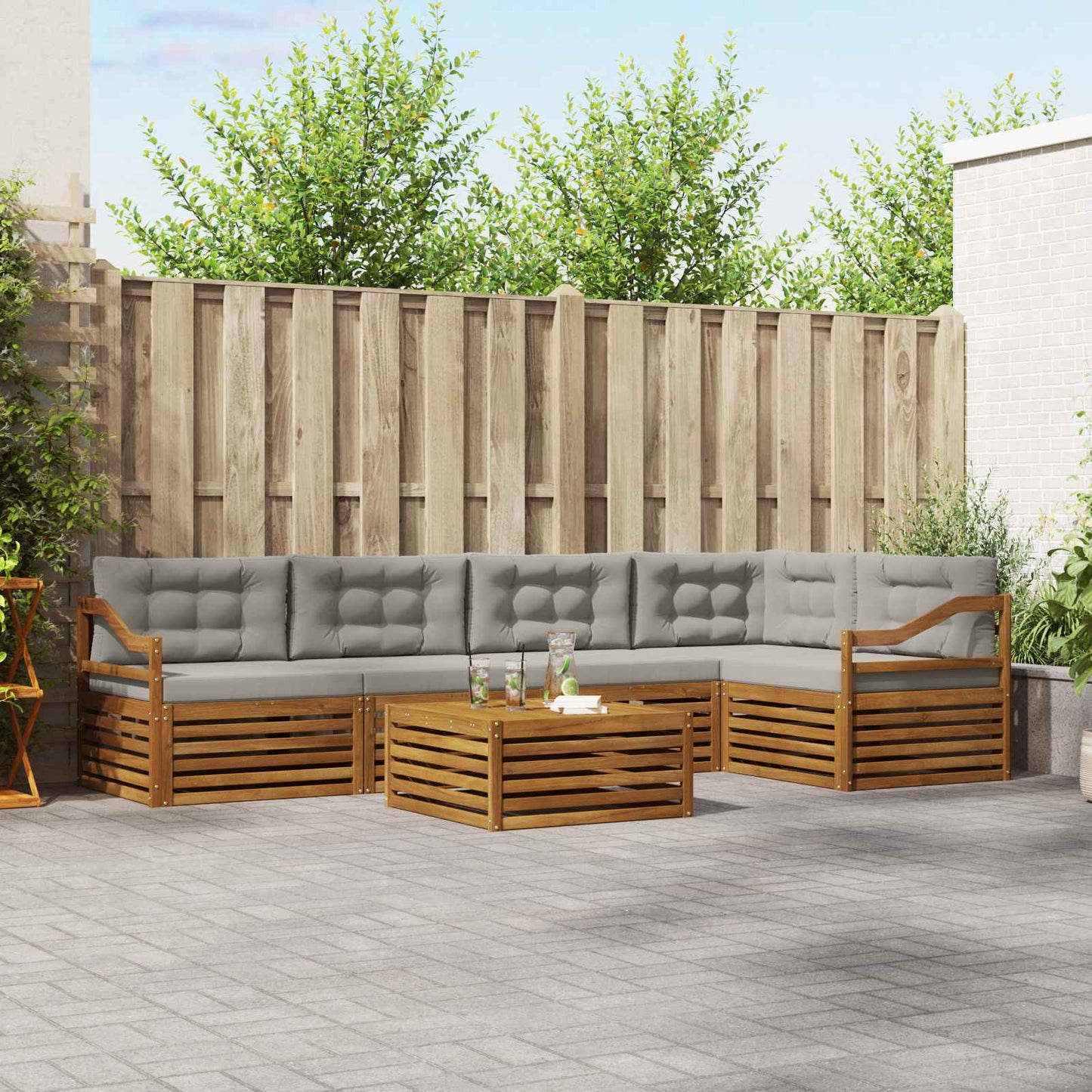 vidaXL Σειρά Καναπέ Εξωτερικού 6 pcs Φυσικό και Ανοιχτό Γκρι