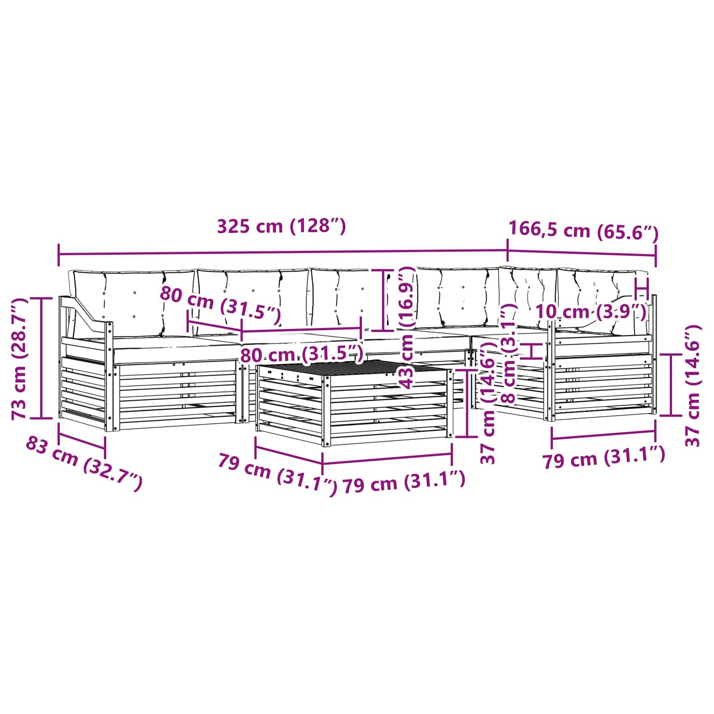 vidaXL Σειρά Καναπέ Εξωτερικού 6 pcs Φυσικό και Ανοιχτό Γκρι