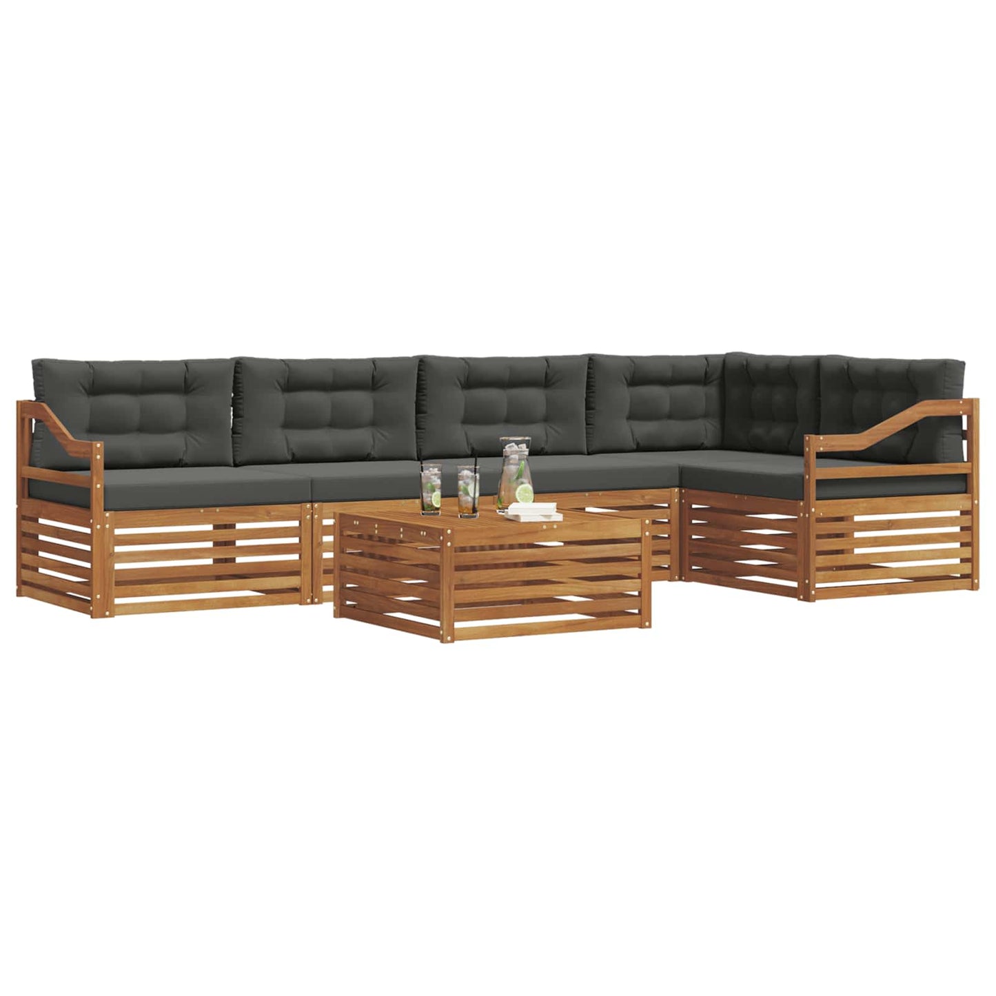 vidaXL Σειρά Καναπέ Εξωτερικού με μαξιλάρι 6 pcs Φυσικό και Ανθρακί