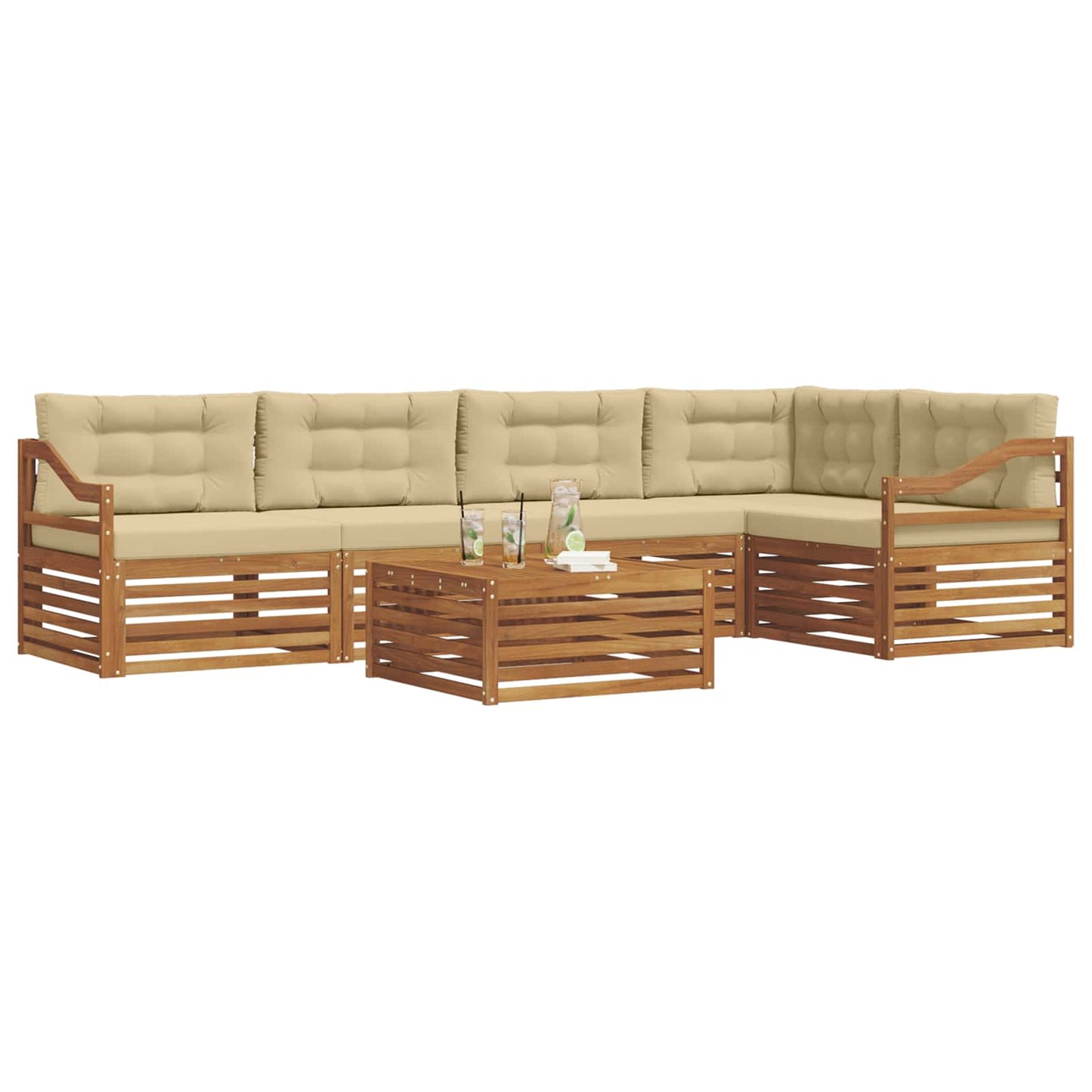 vidaXL Σειρά Καναπέ Εξωτερικού με μαξιλάρι 6 pcs Φυσικό και Μπεζ