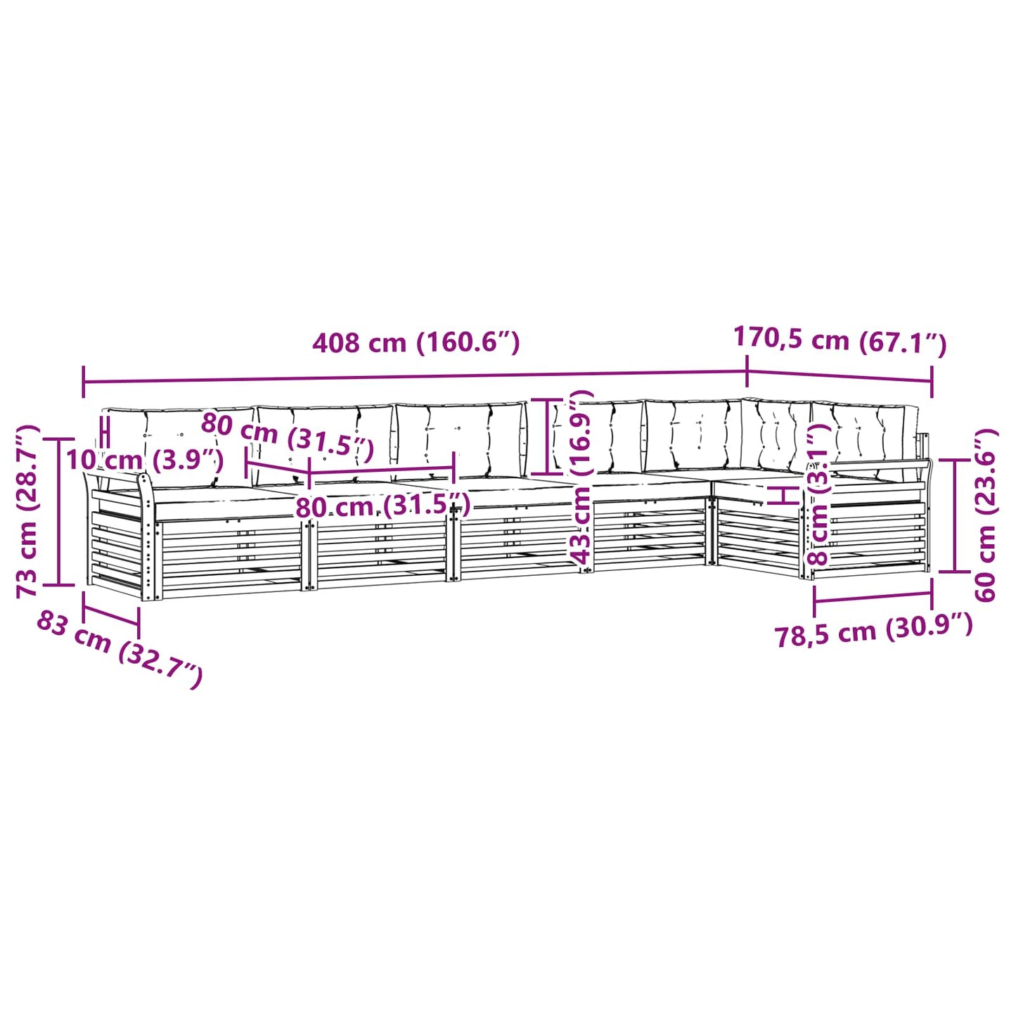 vidaXL Σειρά Καναπέ Εξωτερικού με μαξιλάρι 6 pcs Φυσικό και Κρέμα