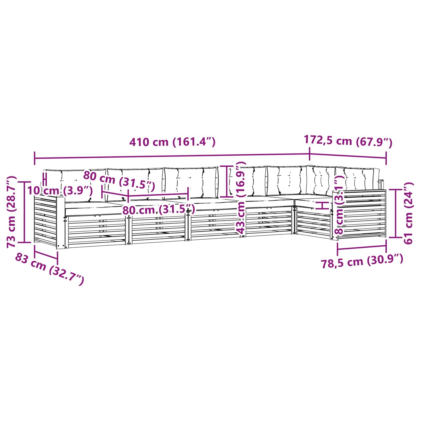 vidaXL Σειρά Καναπέ Εξωτερικού με μαξιλάρι 6 pcs Φυσικό και Μπεζ