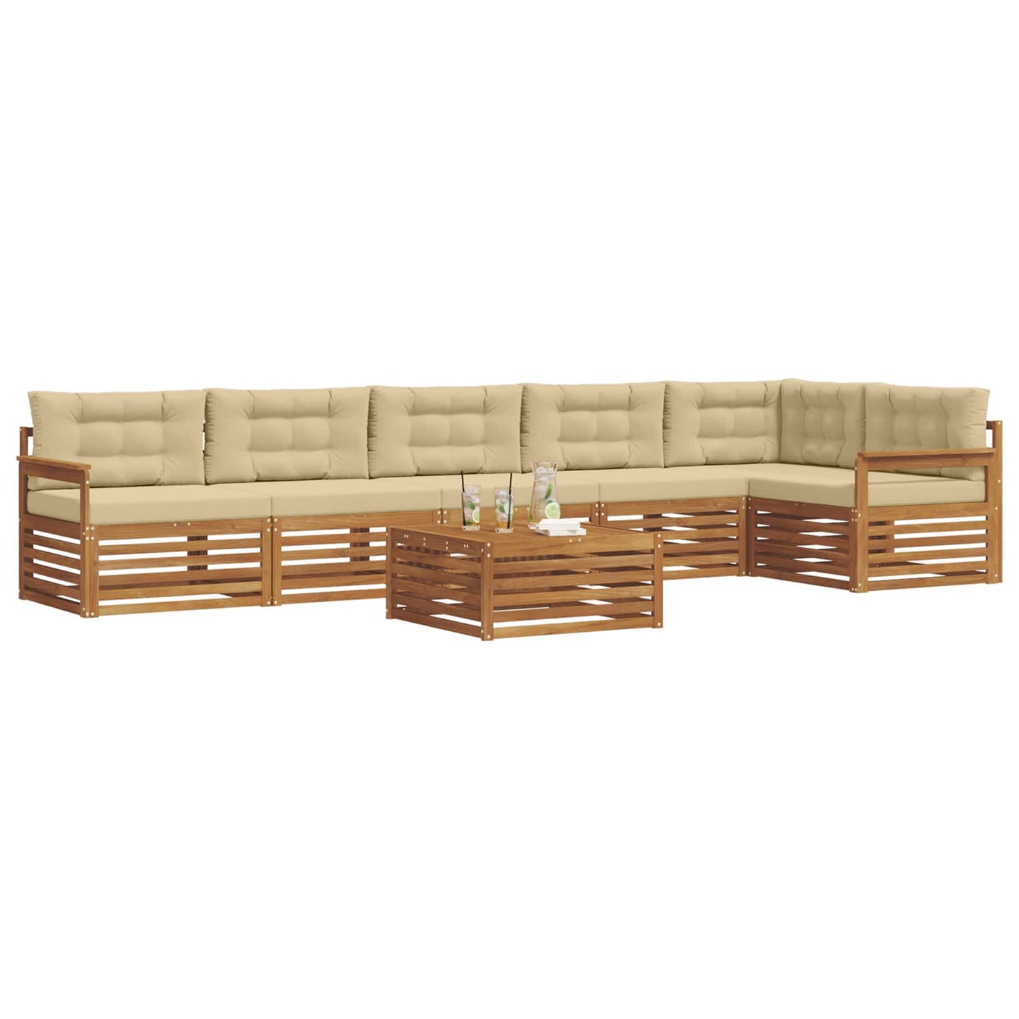 vidaXL Σειρά Καναπέ Εξωτερικού με μαξιλάρι 7 pcs Φυσικό και Μπεζ