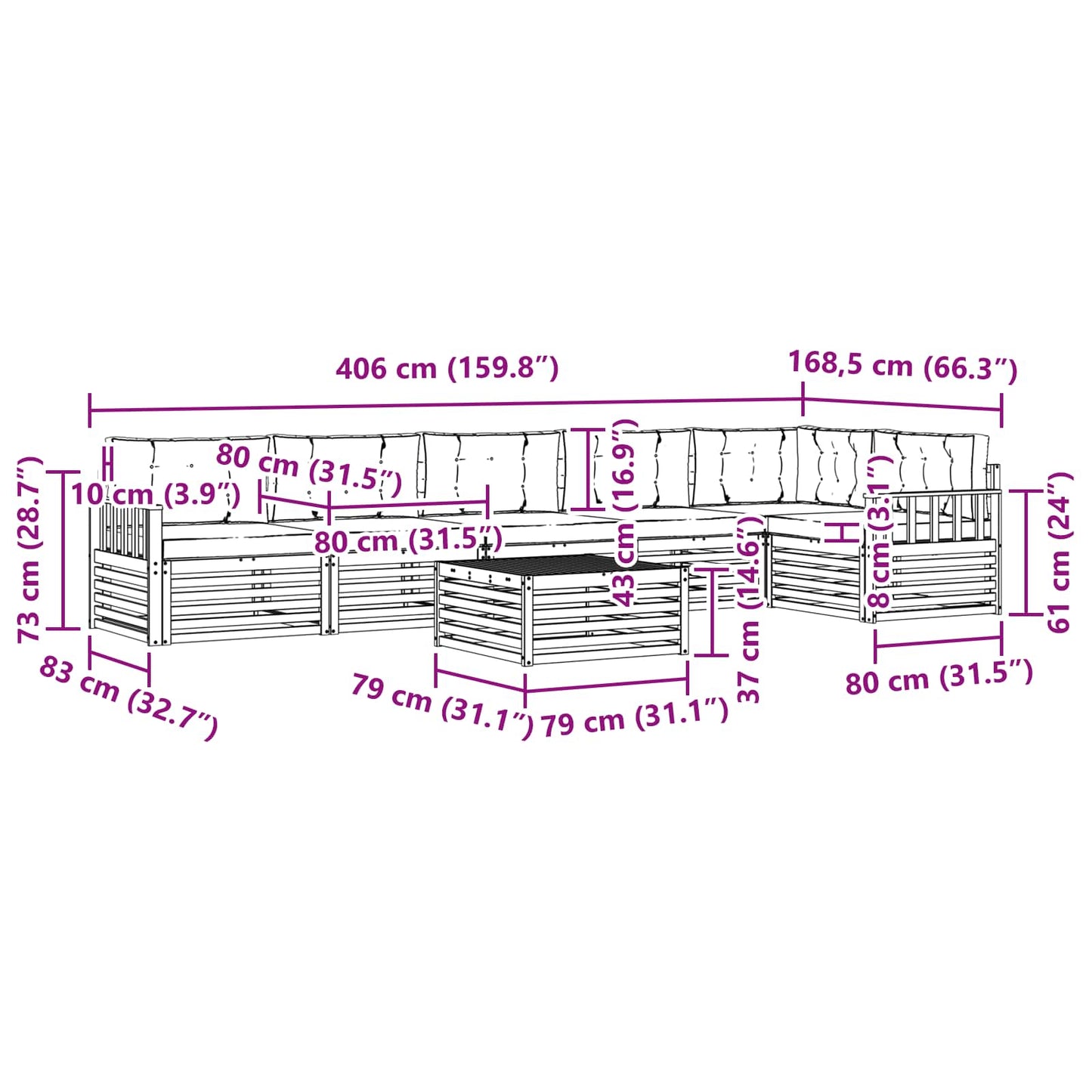 vidaXL Σειρά Καναπέ Εξωτερικού με μαξιλάρι 7 pcs Φυσικό και Μπεζ