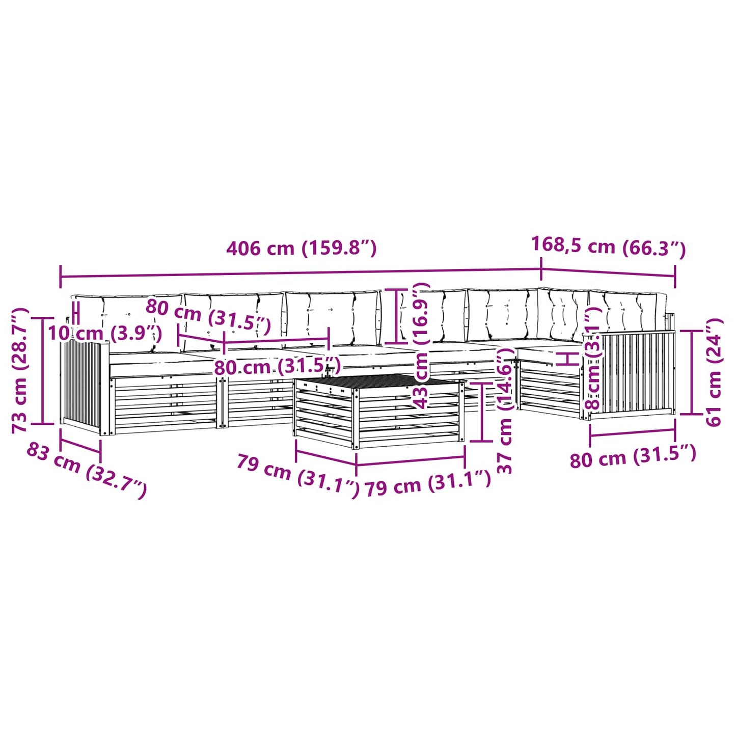 vidaXL Σειρά Καναπέ Εξωτερικού με μαξιλάρι 7 pcs Φυσικό και Κρέμα