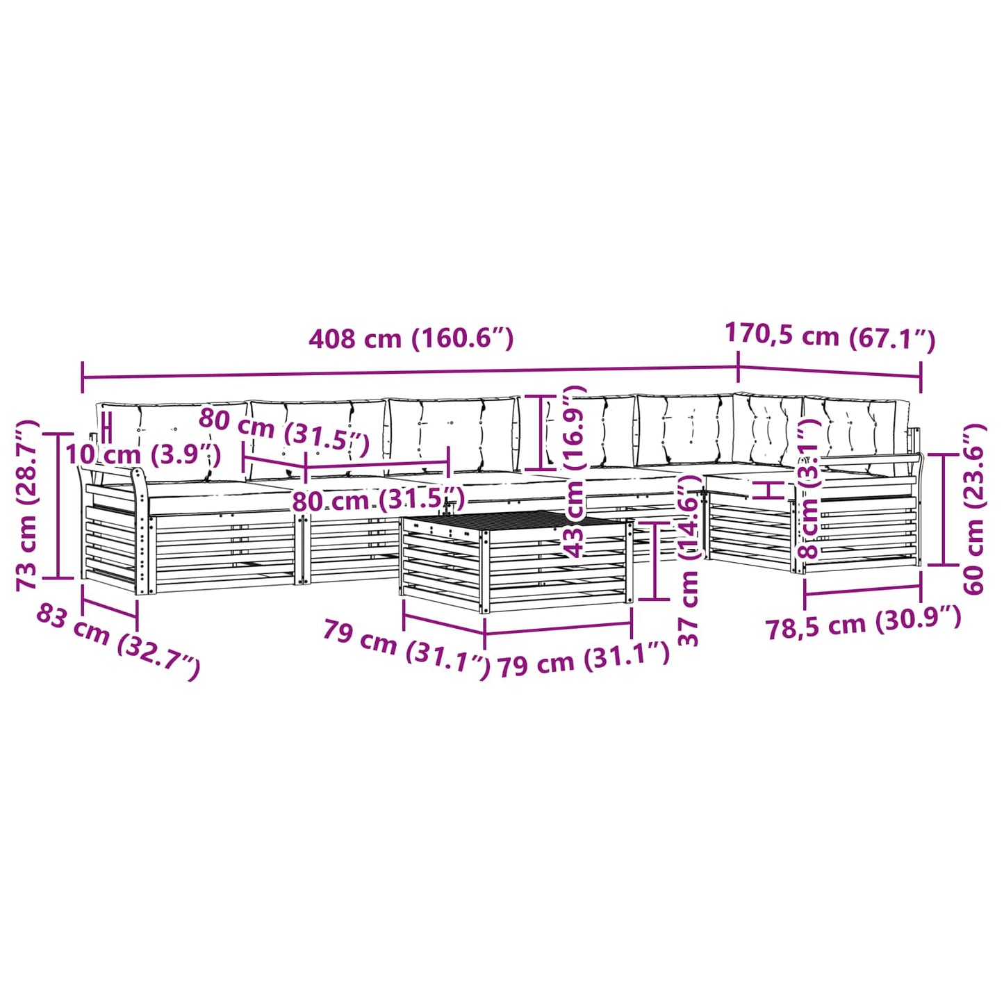 vidaXL Σειρά Καναπέ Εξωτερικού με μαξιλάρι 7 pcs Φυσικό και Κρέμα