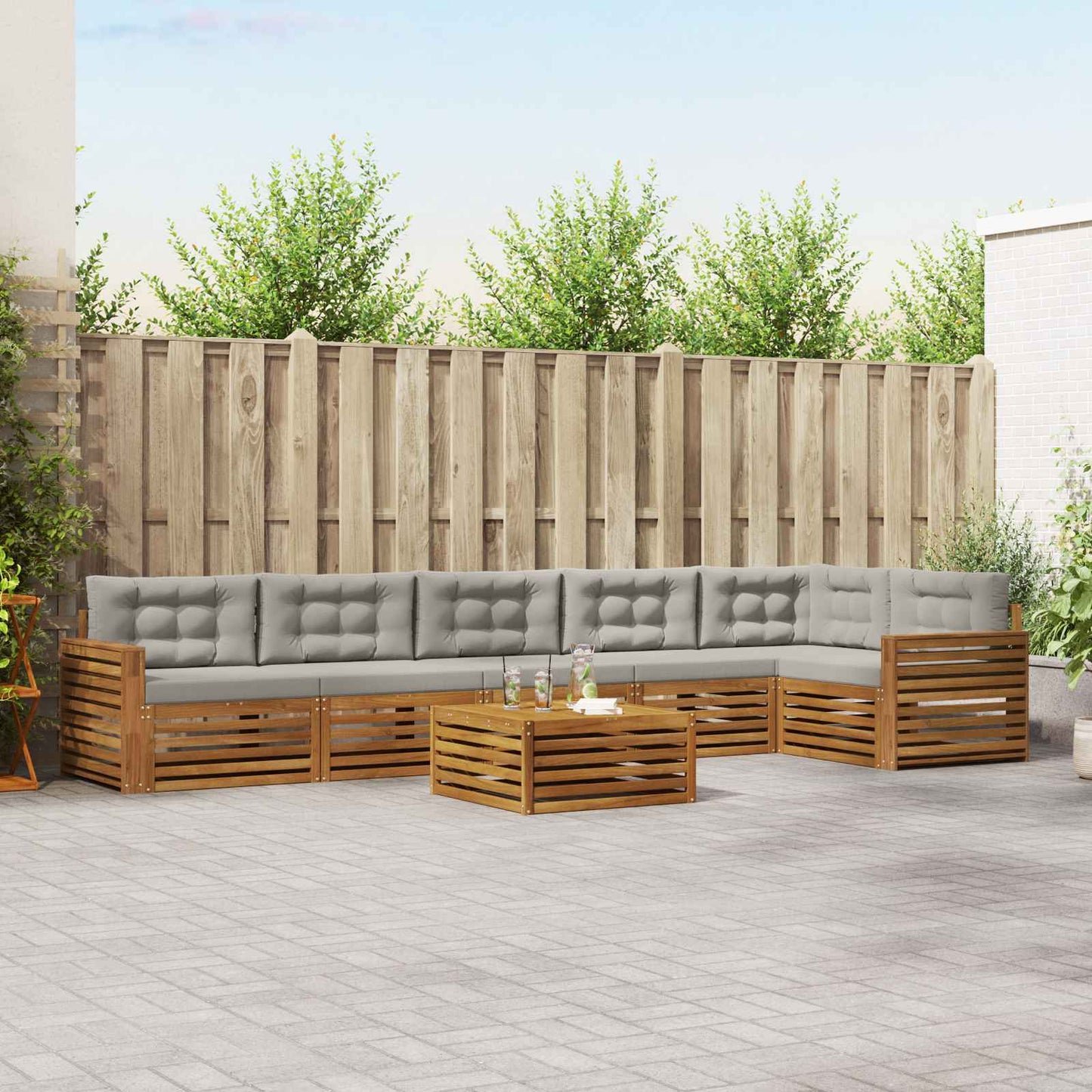 vidaXL Σειρά Καναπέ Εξωτερικού 7 pcs Φυσικό και Ανοιχτό Γκρι