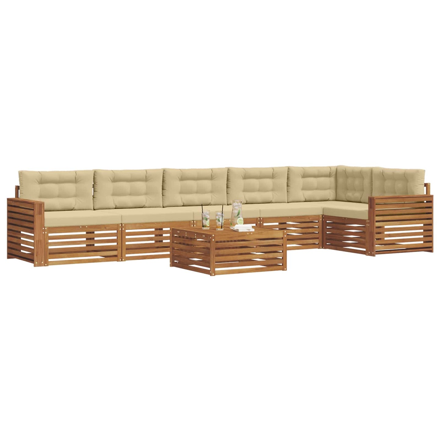 vidaXL Σειρά Καναπέ Εξωτερικού με μαξιλάρι 7 pcs Φυσικό και Μπεζ