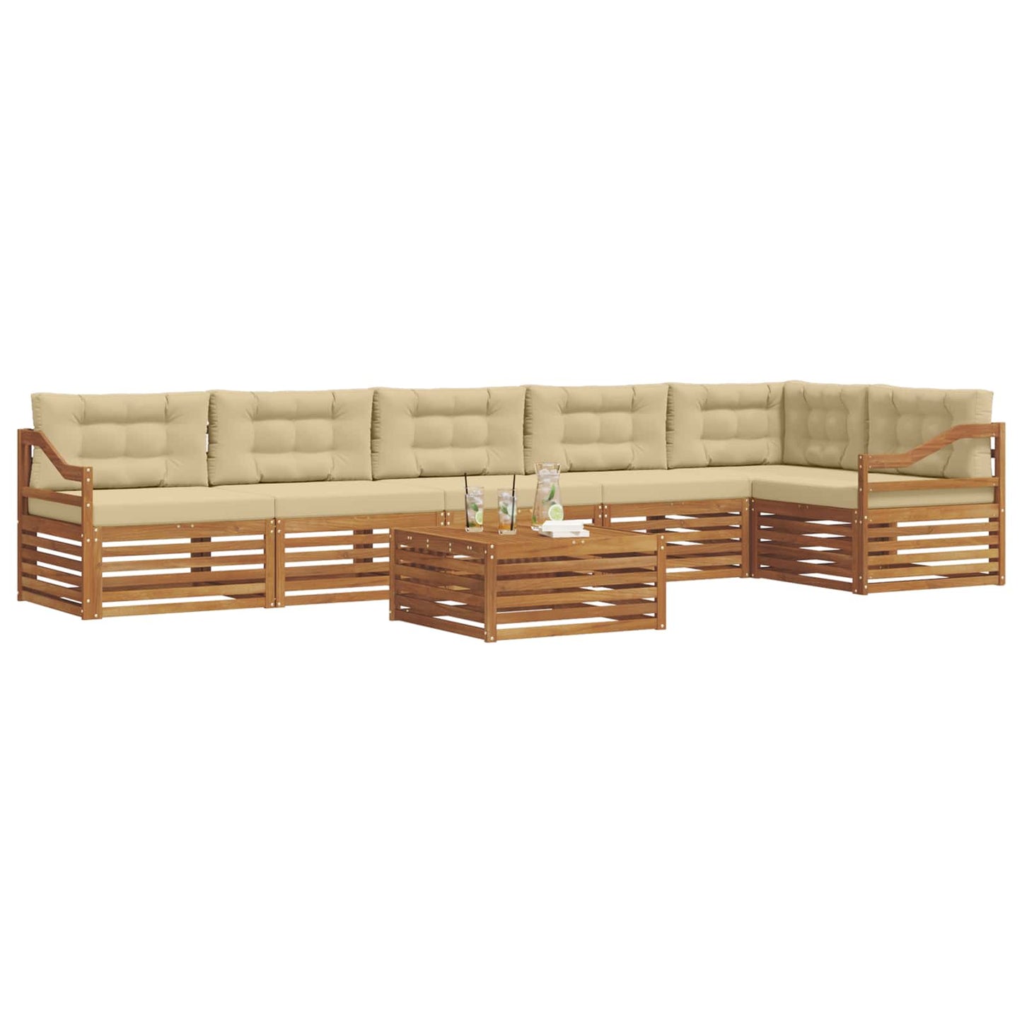 vidaXL Σειρά Καναπέ Εξωτερικού με μαξιλάρι 7 pcs Φυσικό και Μπεζ